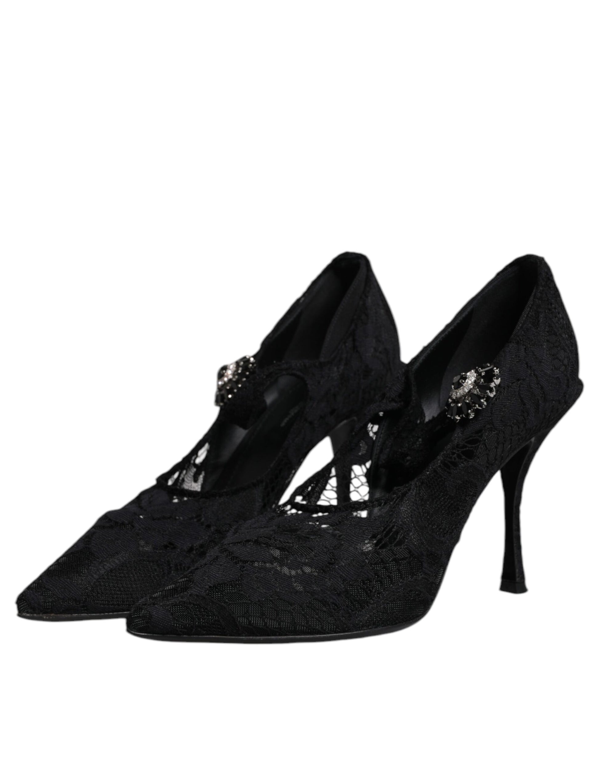 Escarpins Mary Jane en dentelle noire et cristaux Dolce &amp; Gabbana