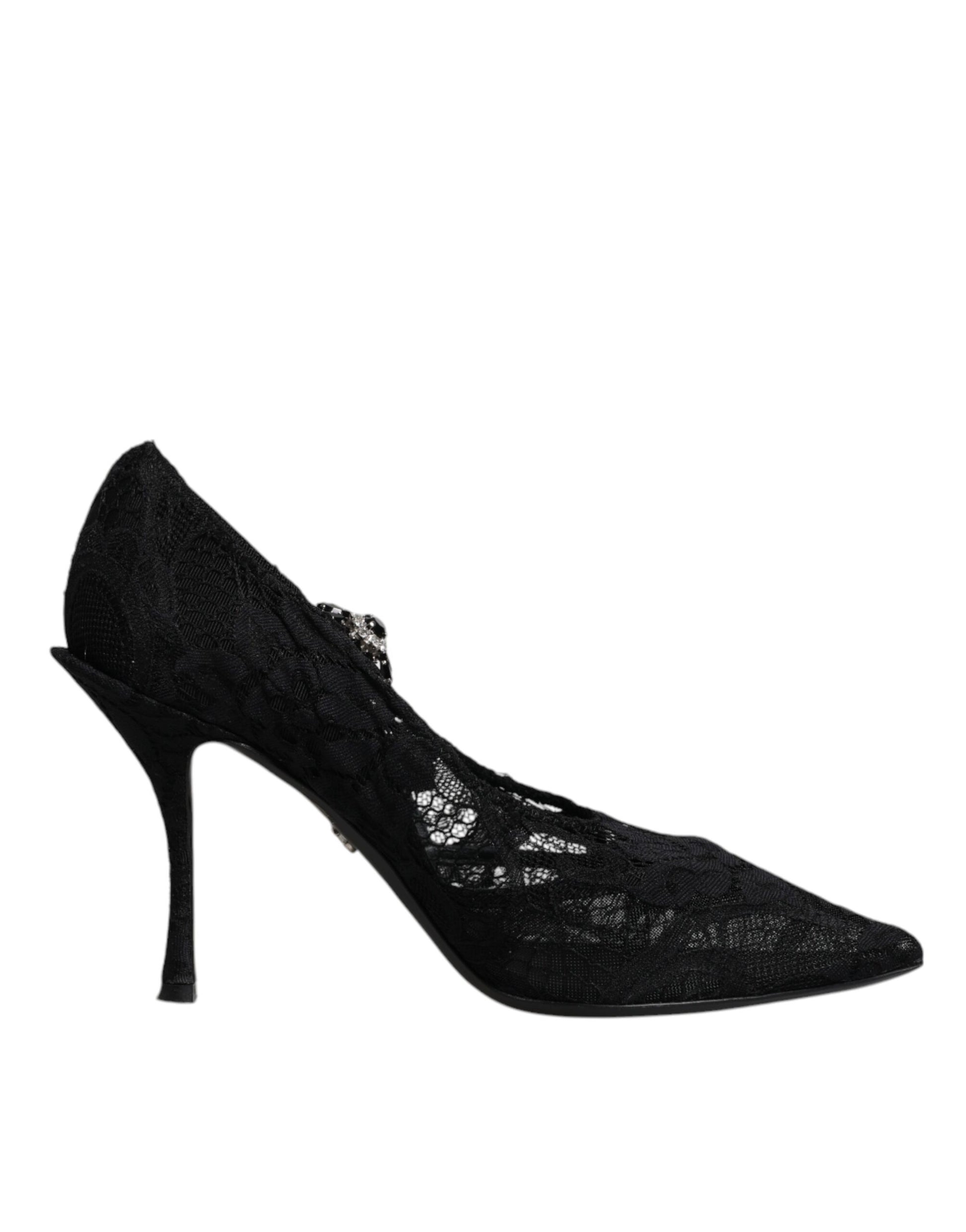 Escarpins Mary Jane en dentelle noire et cristaux Dolce &amp; Gabbana