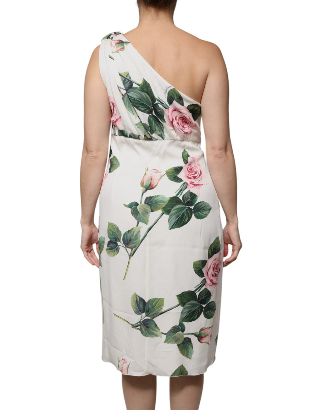 Robe midi asymétrique en soie blanche à fleurs Dolce &amp; Gabbana