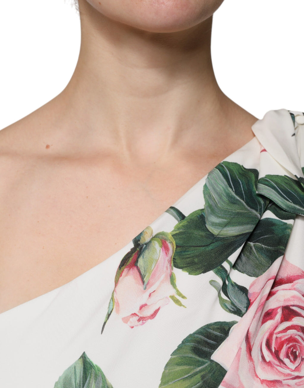 Robe midi asymétrique en soie blanche à fleurs Dolce &amp; Gabbana