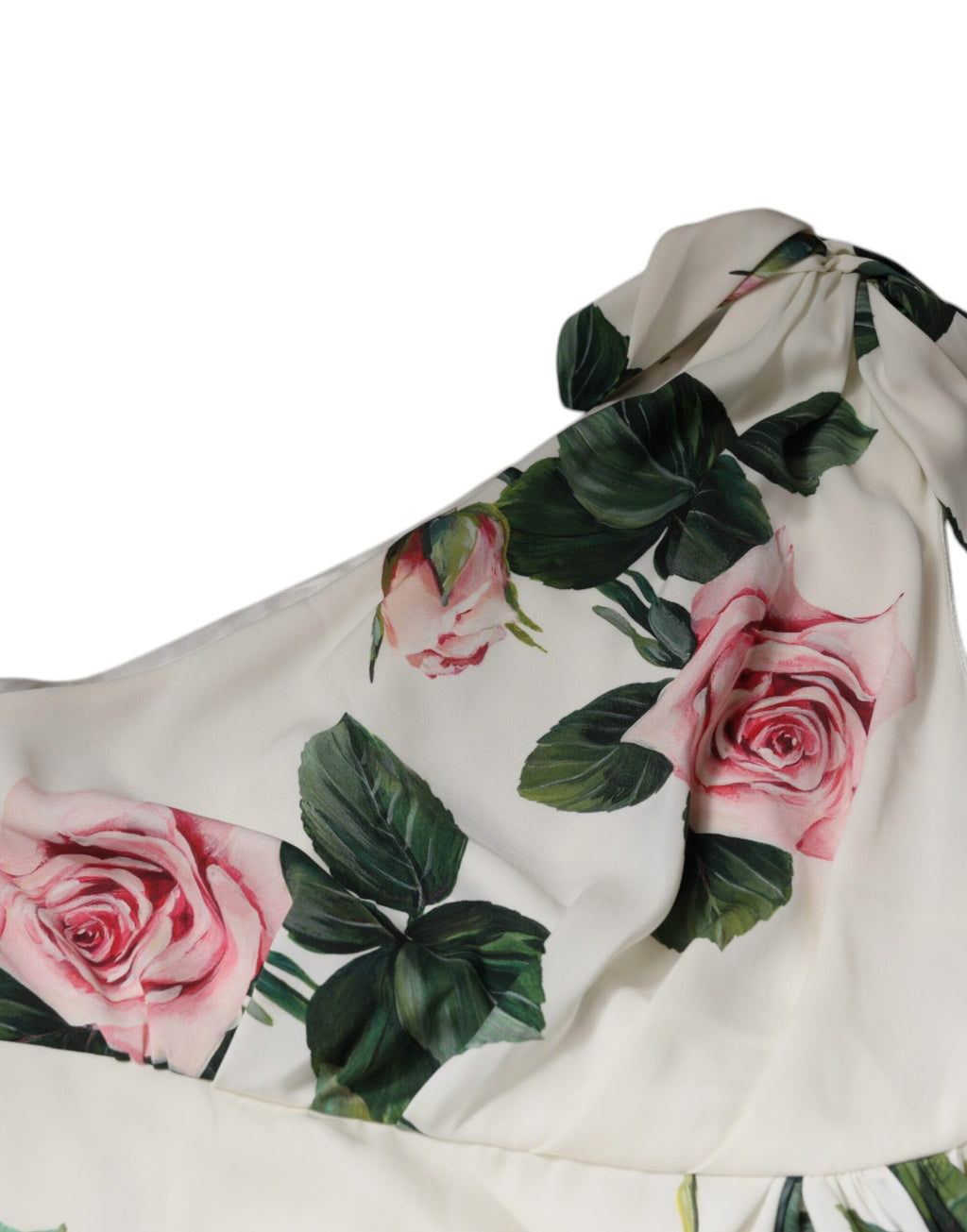 Robe midi asymétrique en soie blanche à fleurs Dolce &amp; Gabbana
