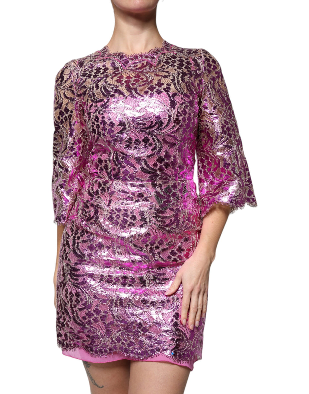 Mini-robe fourreau fleurie fuchsia métallisée Dolce &amp; Gabbana