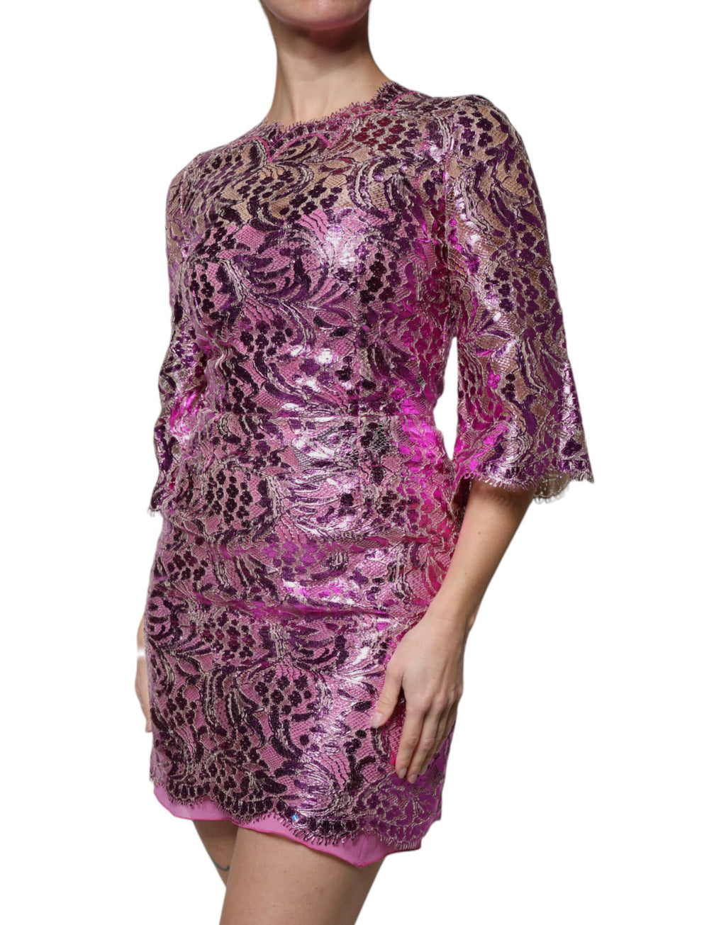 Mini-robe fourreau fleurie fuchsia métallisée Dolce &amp; Gabbana