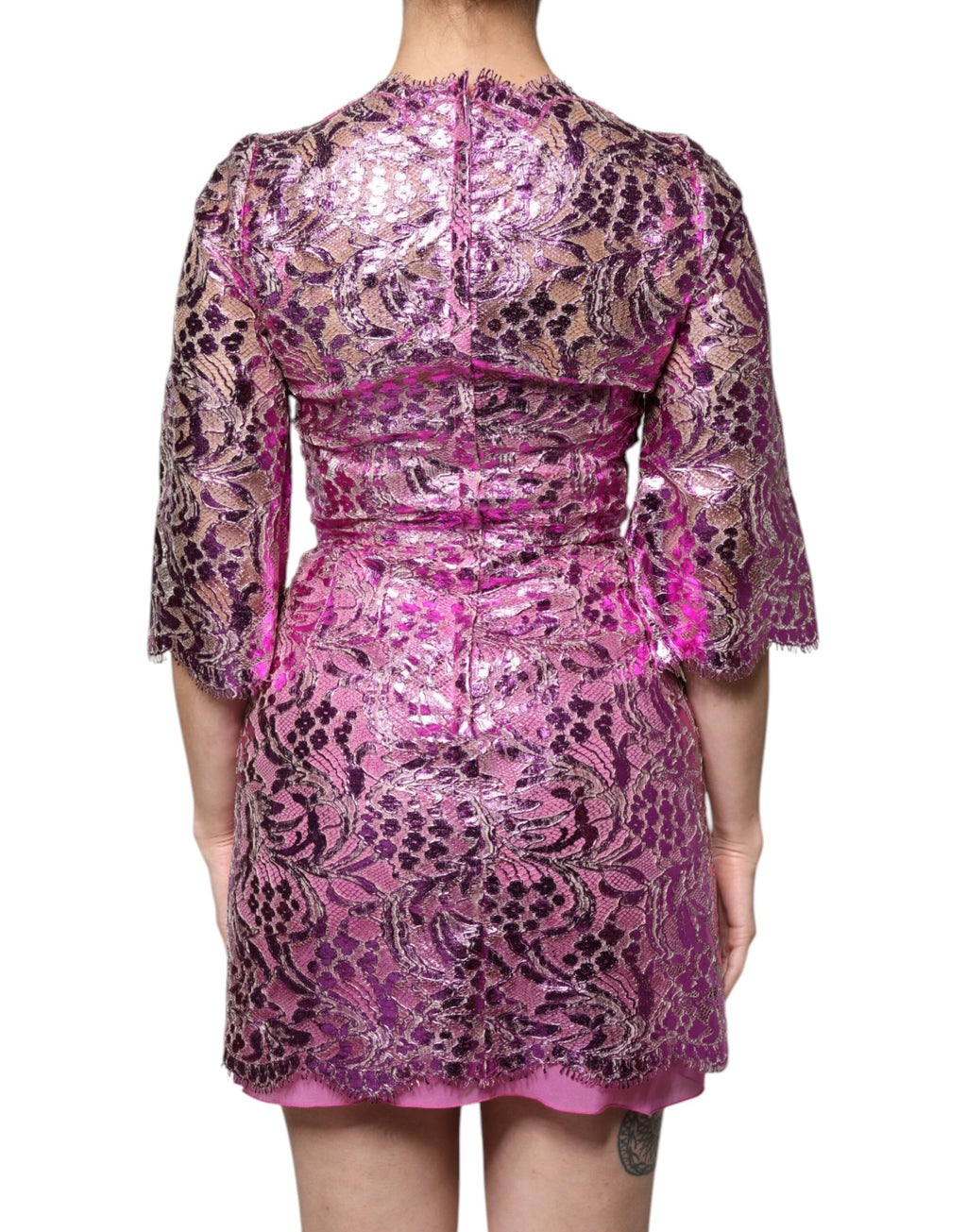 Mini-robe fourreau fleurie fuchsia métallisée Dolce &amp; Gabbana