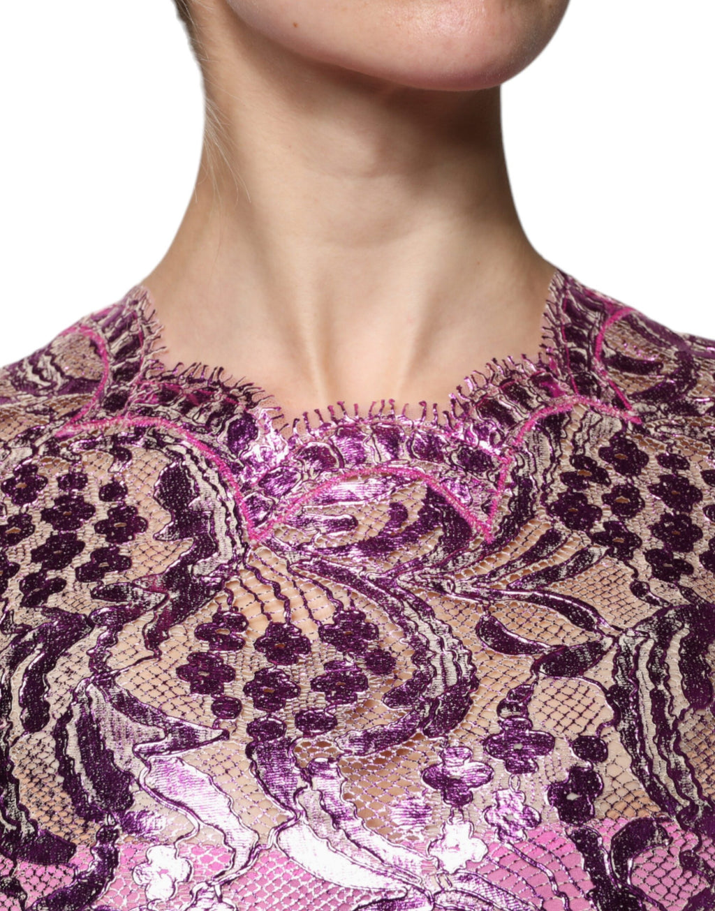 Mini-robe fourreau fleurie fuchsia métallisée Dolce &amp; Gabbana