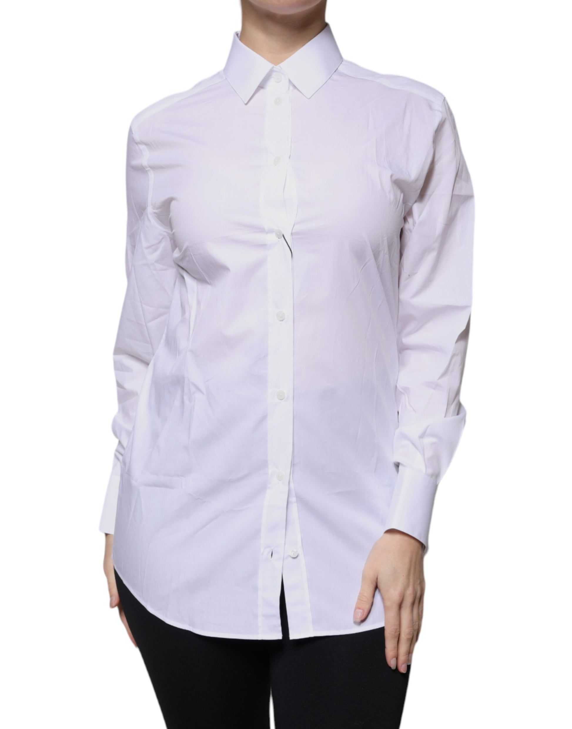 Dolce &amp; Gabbana - Haut chemise à manches longues en coton blanc avec col