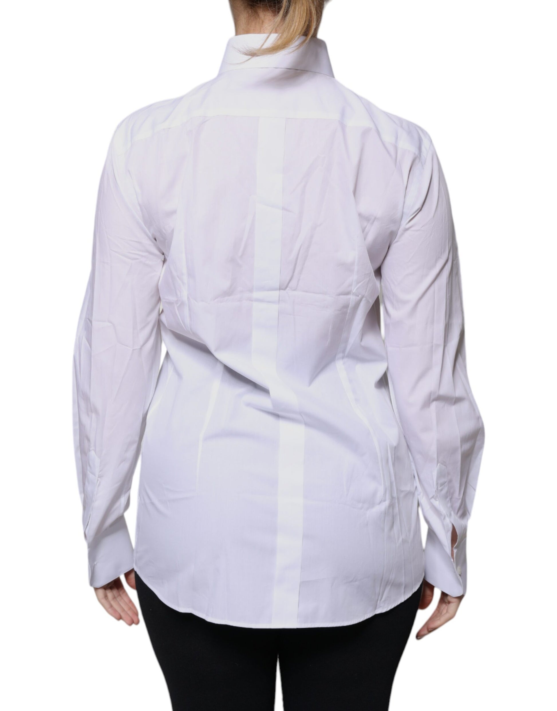 Dolce &amp; Gabbana - Haut chemise à manches longues en coton blanc avec col