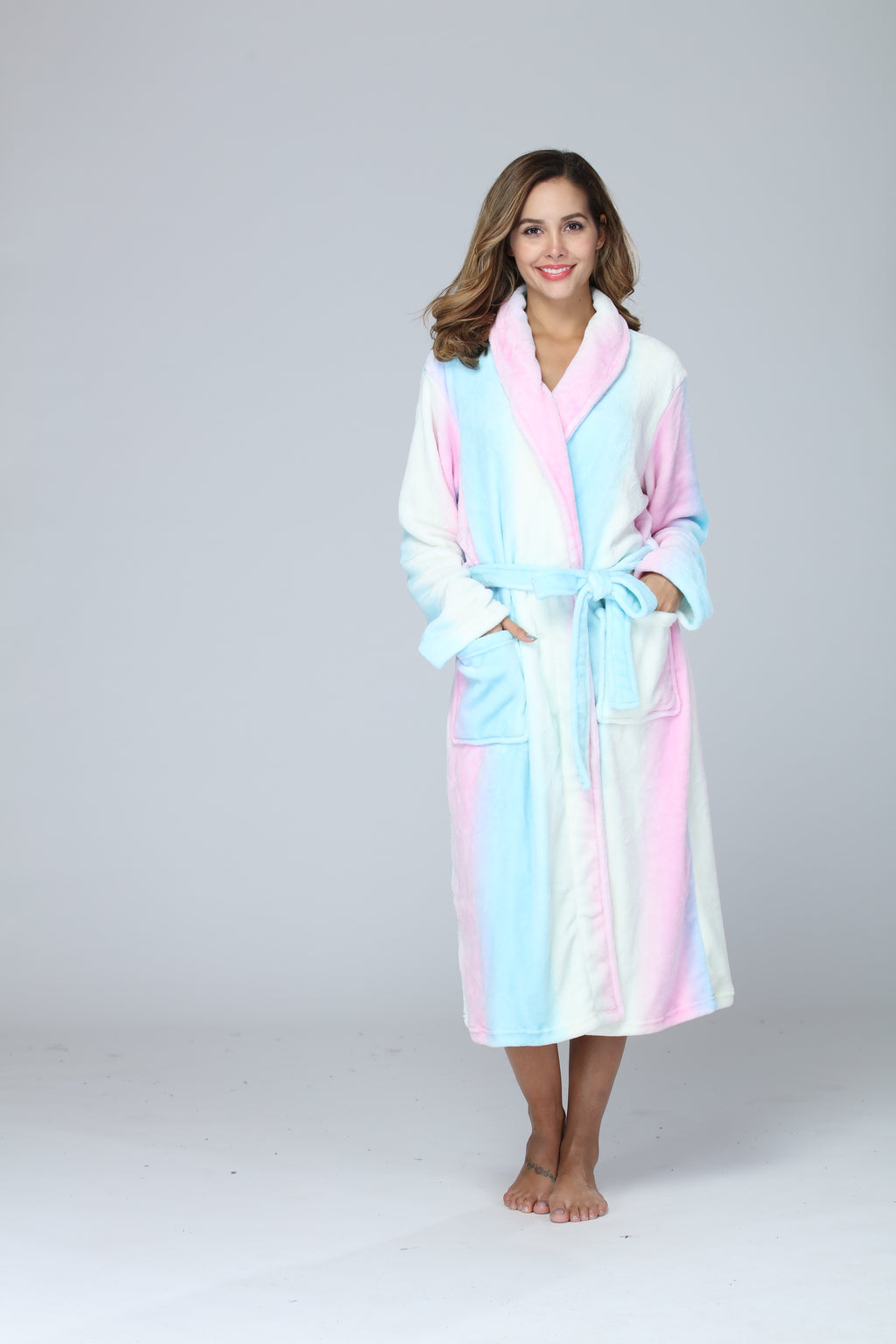 RONGTAI Womens Long Robes Plush Fleece Nightgown Thick Hooded Bathrobe With Pockets Fluffy Sleepwear For Men