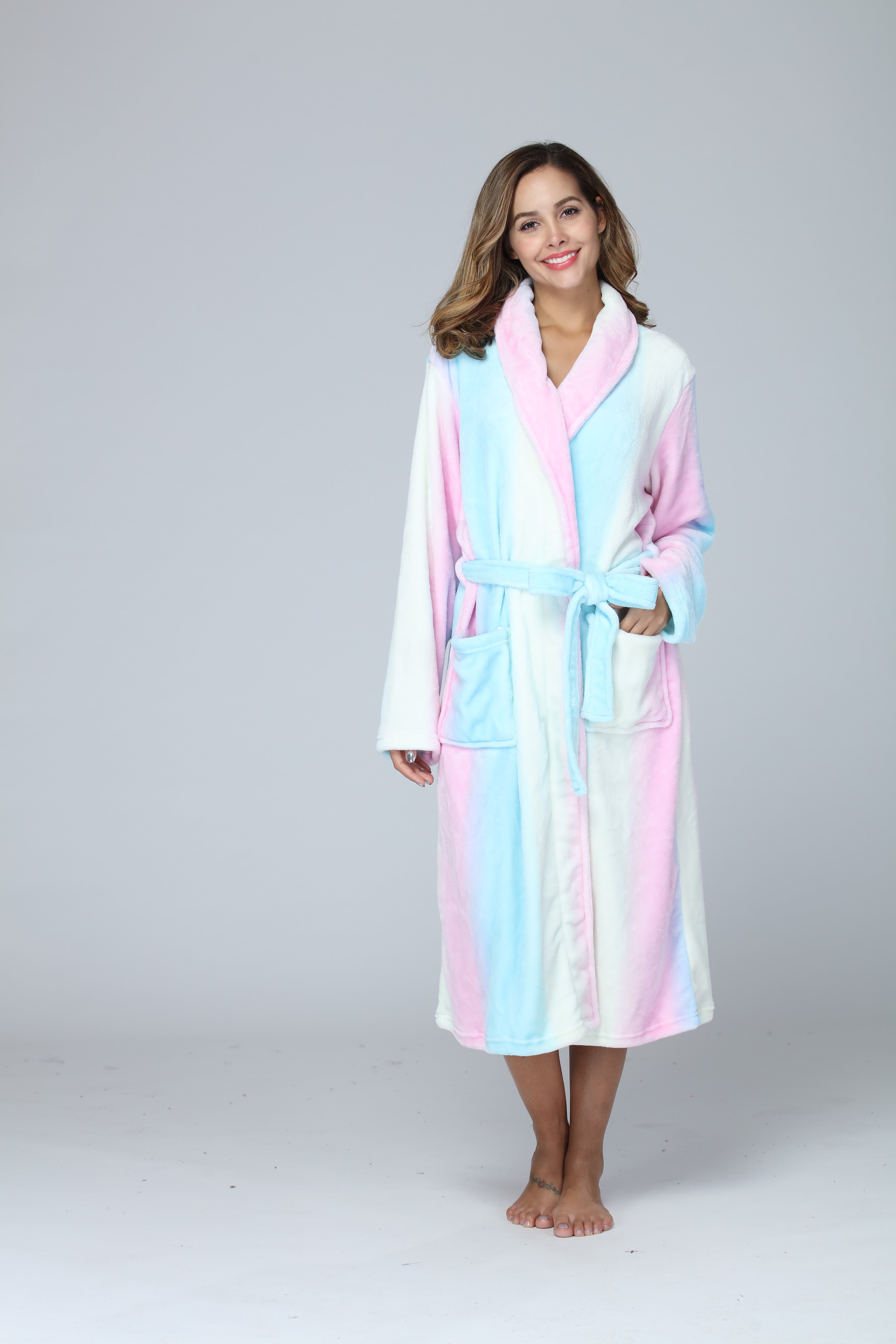 RONGTAI Womens Long Robes Plush Fleece Nightgown Thick Hooded Bathrobe With Pockets Fluffy Sleepwear For Men