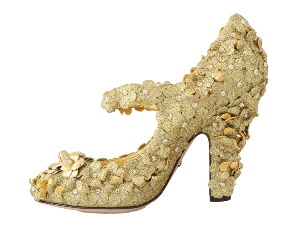 Escarpins Mary Jane Dolce &amp; Gabbana à fleurs et cristaux dorés