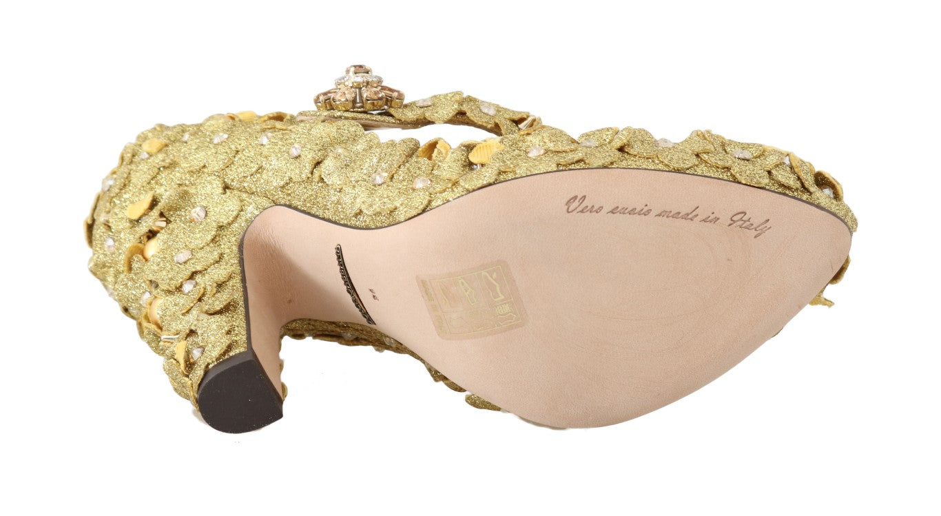 Escarpins Mary Jane Dolce &amp; Gabbana à fleurs et cristaux dorés