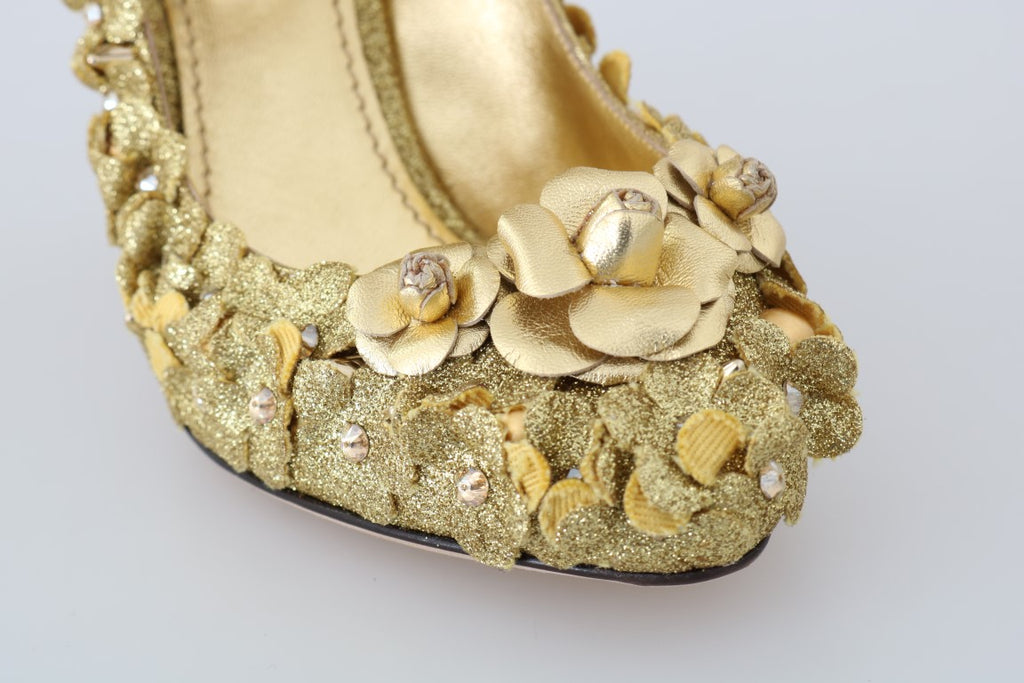 Escarpins Mary Jane Dolce &amp; Gabbana à fleurs et cristaux dorés