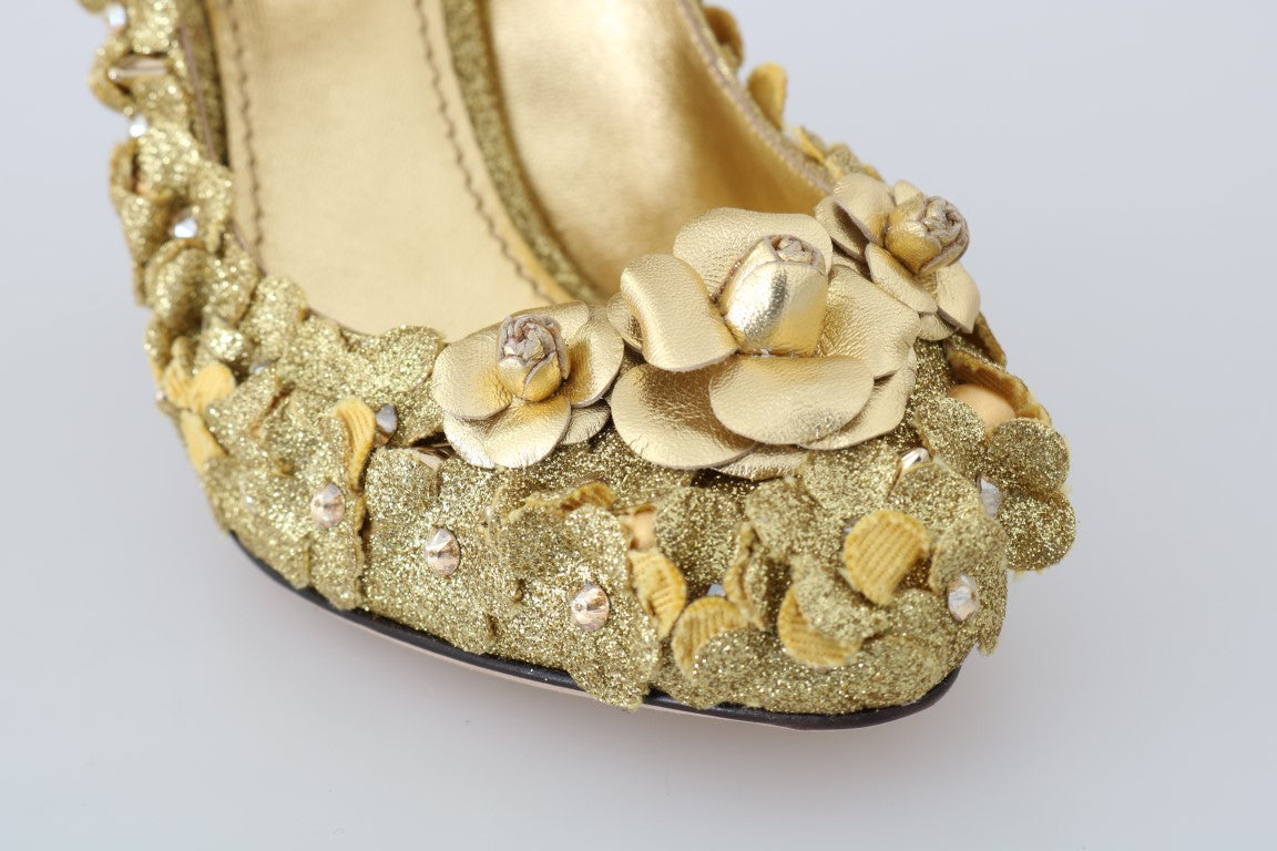 Escarpins Mary Jane Dolce &amp; Gabbana à fleurs et cristaux dorés