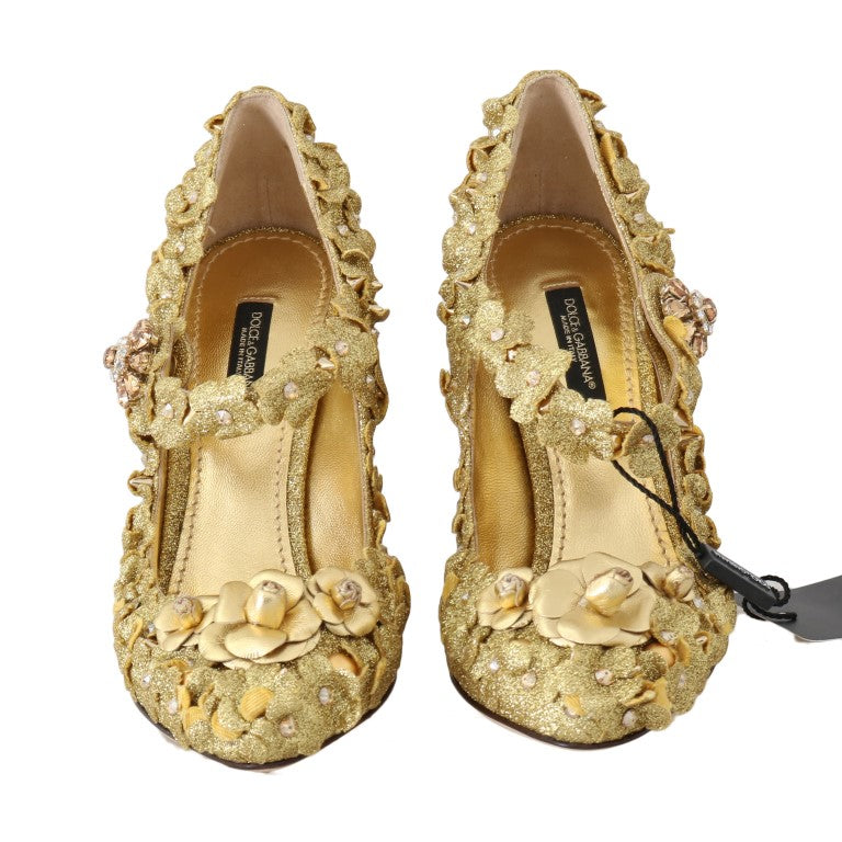 Escarpins Mary Jane Dolce &amp; Gabbana à fleurs et cristaux dorés