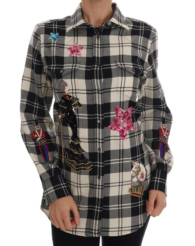 Chemise Dolce &amp; Gabbana noire et blanche à cristaux Fairy Tale