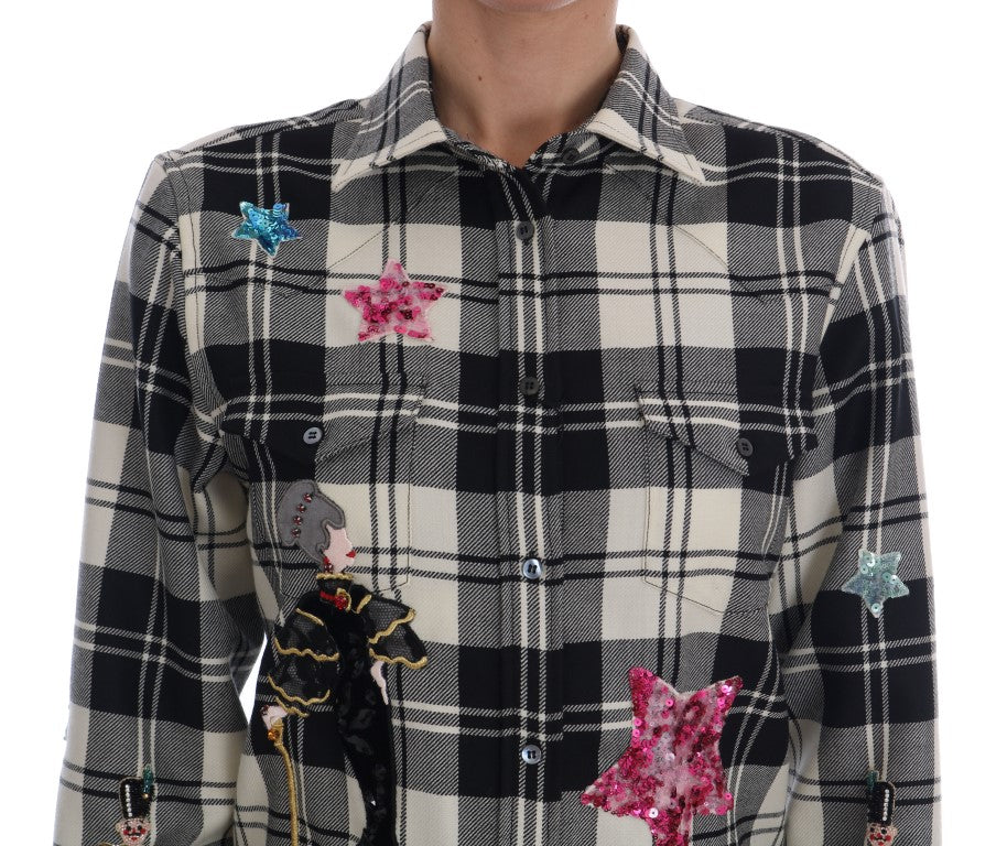 Chemise Dolce &amp; Gabbana noire et blanche à cristaux Fairy Tale