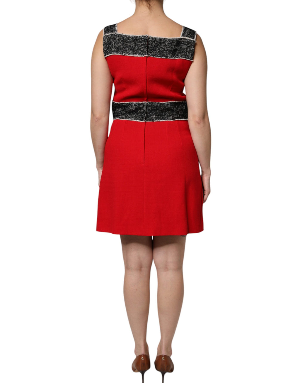 Robe courte évasée trapèze sans manches en laine rouge Dolce &amp; Gabbana