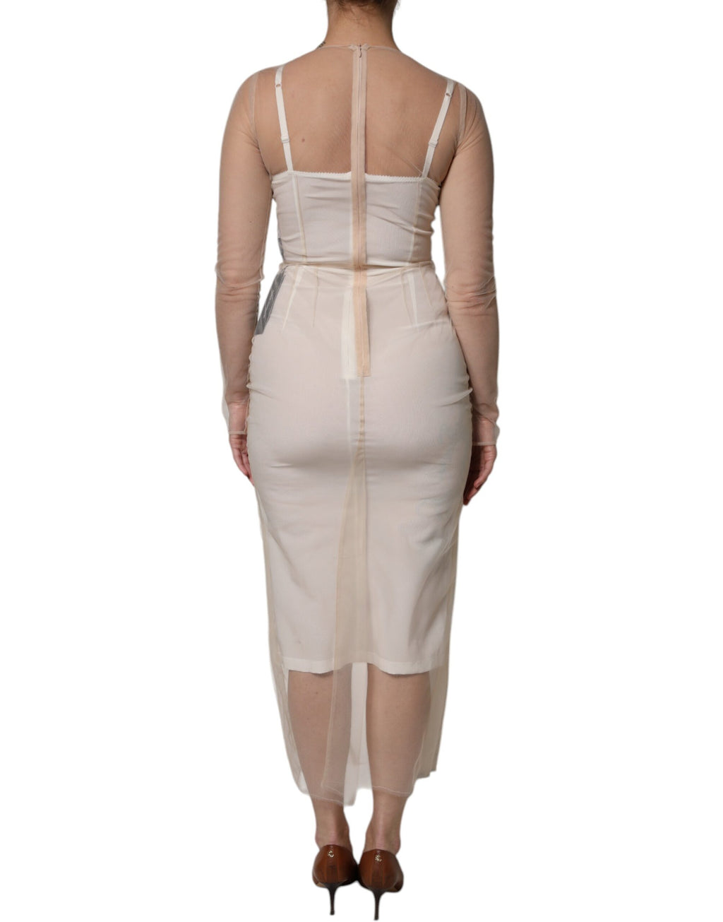 Robe bustier moulante mi-longue en tulle transparent blanc Dolce &amp; Gabbana
