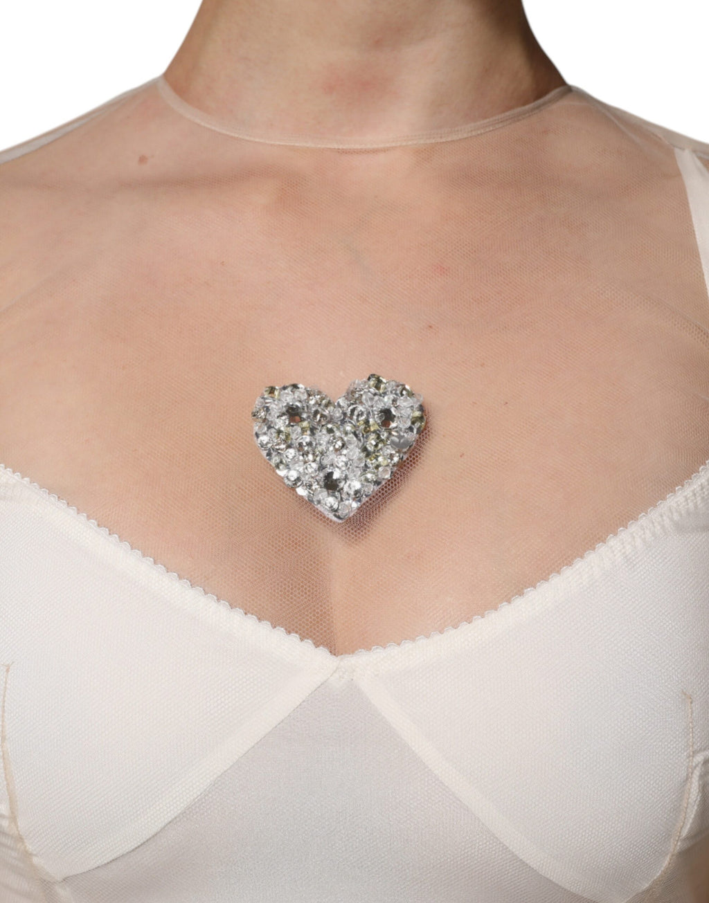 Robe bustier moulante mi-longue en tulle transparent blanc Dolce &amp; Gabbana