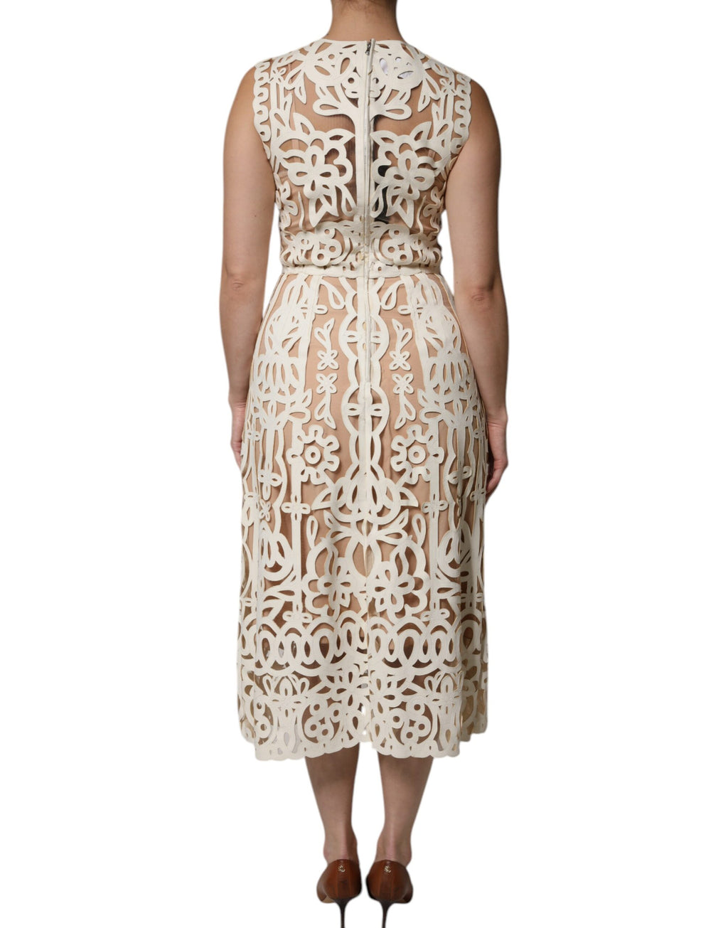 Robe mi-longue sans manches en cuir blanc découpé Dolce &amp; Gabbana