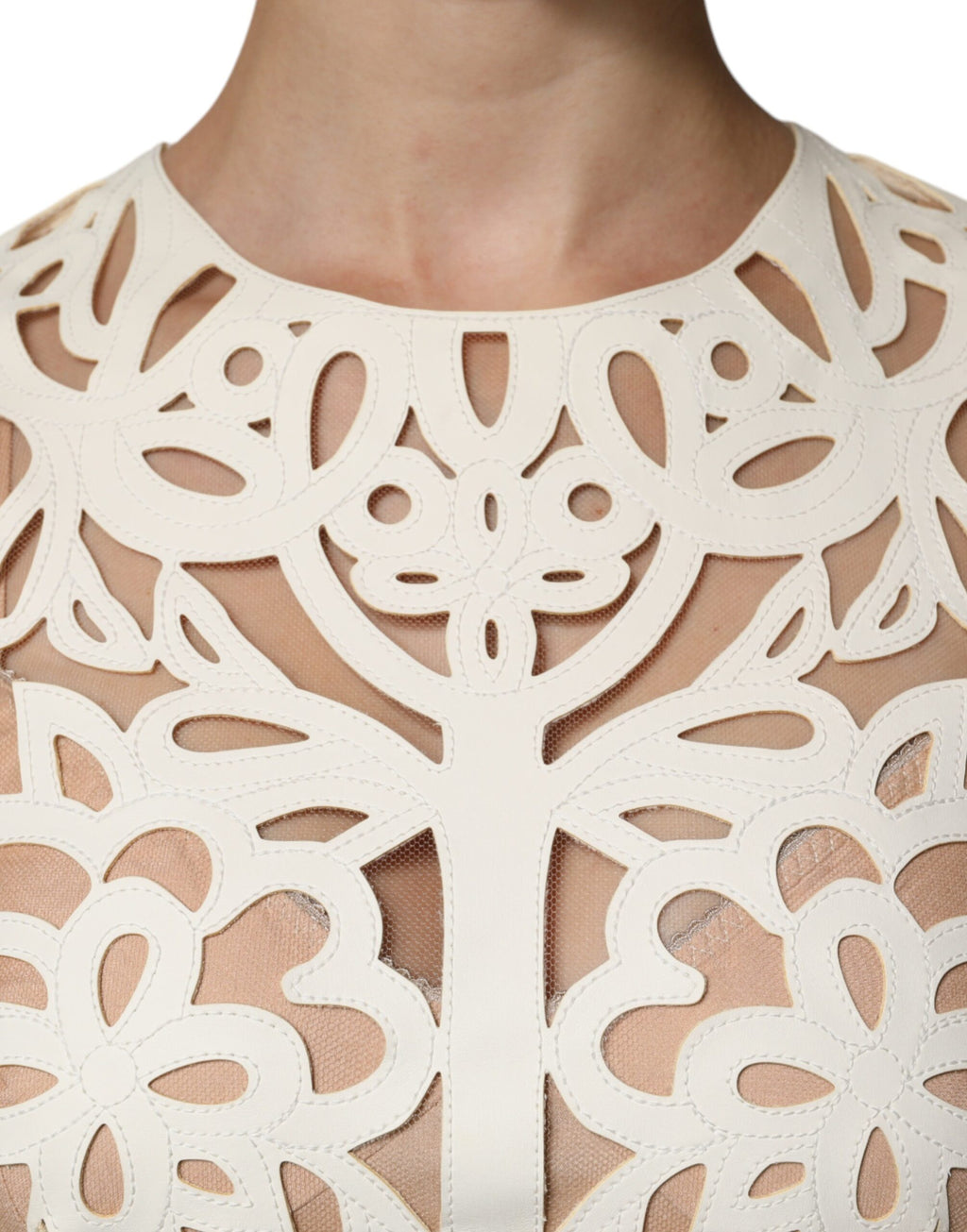 Robe mi-longue sans manches en cuir blanc découpé Dolce &amp; Gabbana
