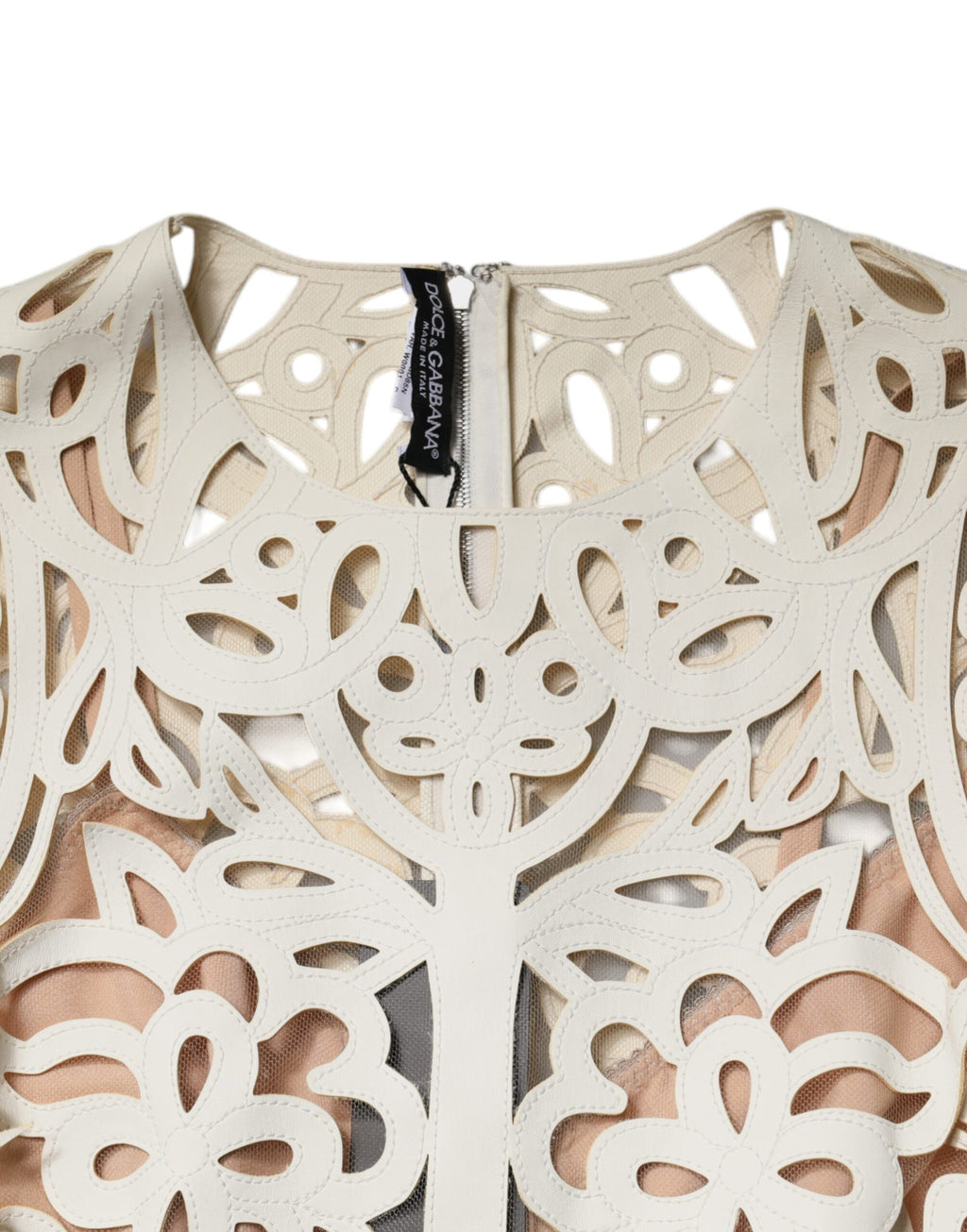 Robe mi-longue sans manches en cuir blanc découpé Dolce &amp; Gabbana