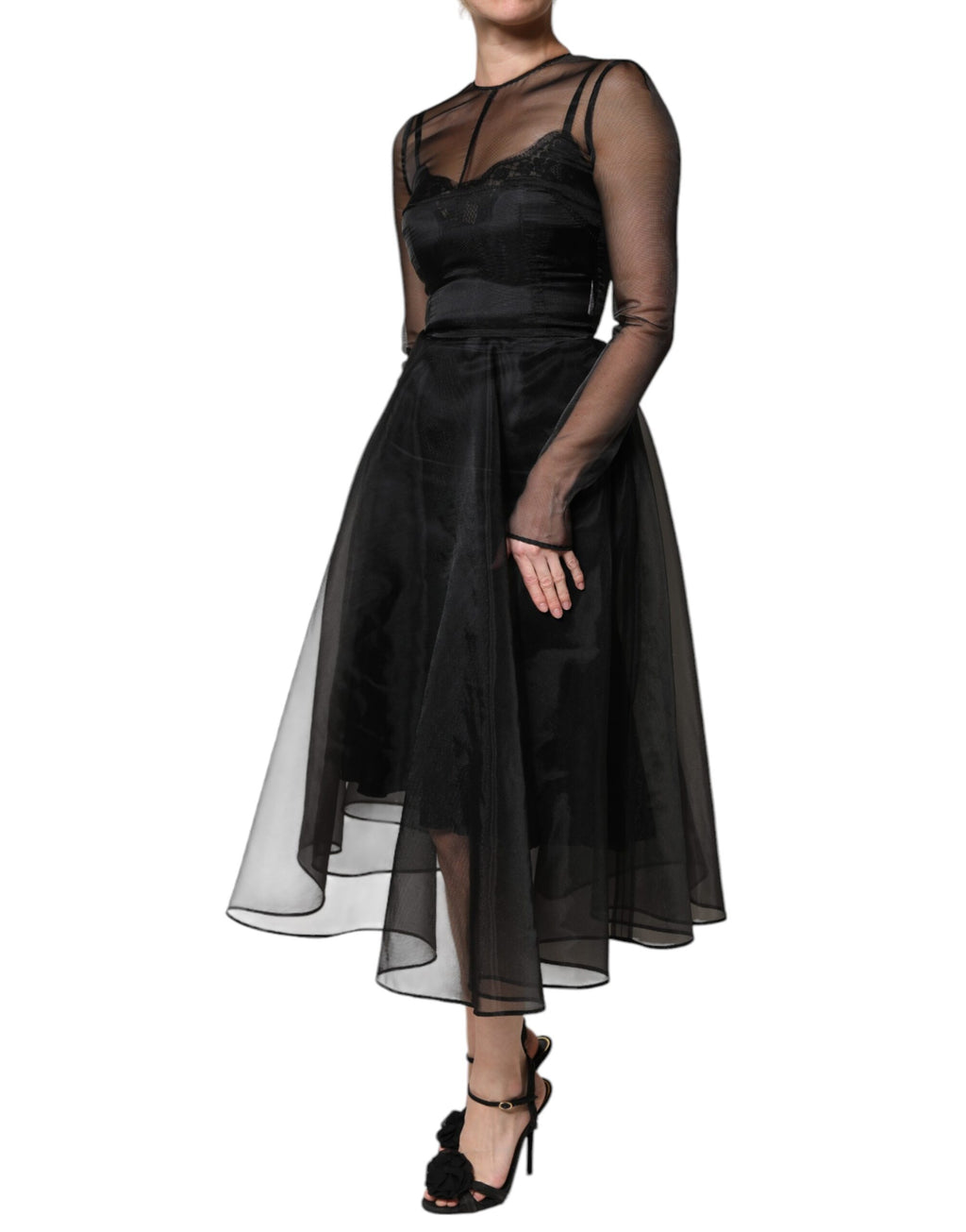 Robe de cocktail mi-longue trapèze en tulle noir Dolce &amp; Gabbana