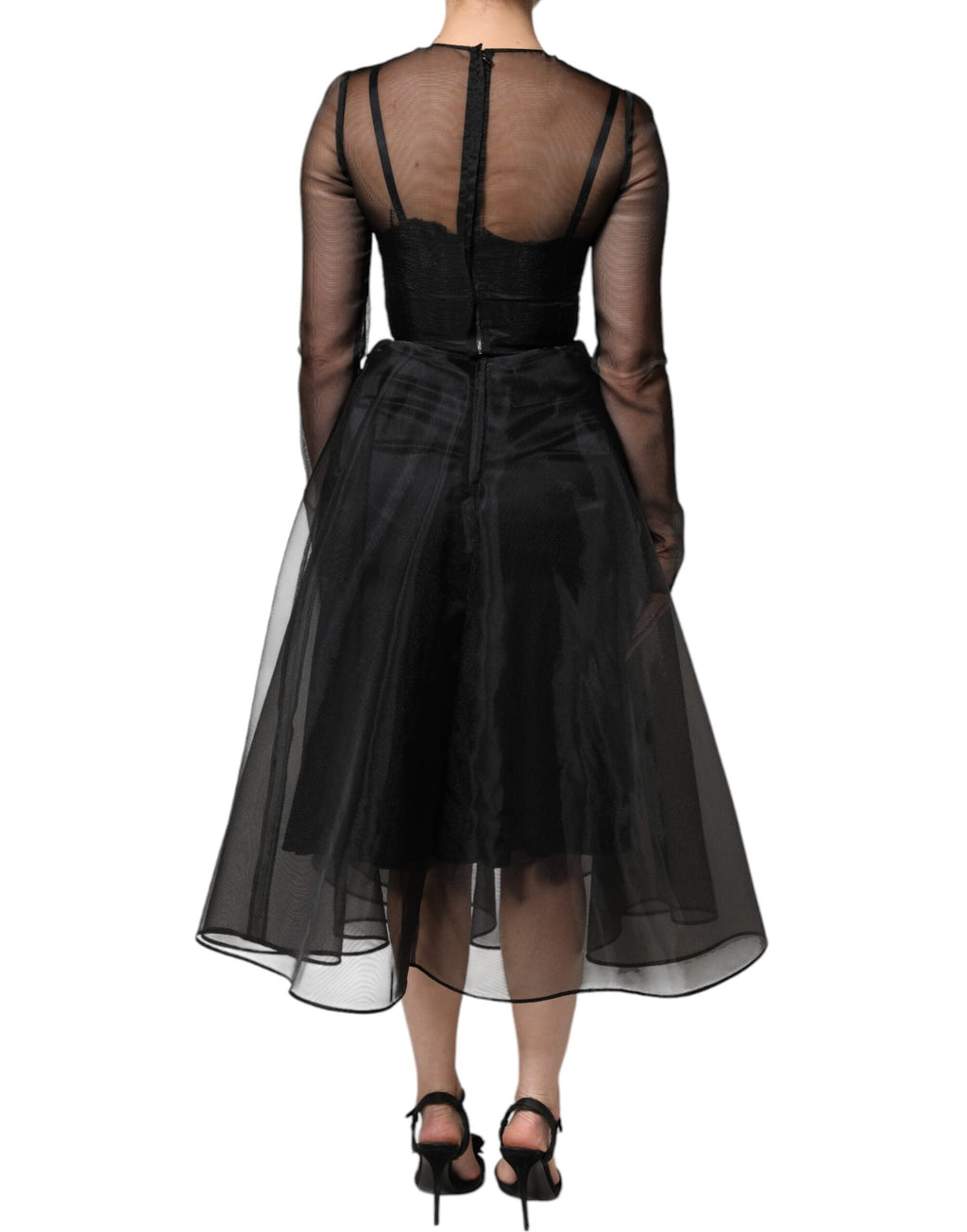 Robe de cocktail mi-longue trapèze en tulle noir Dolce &amp; Gabbana