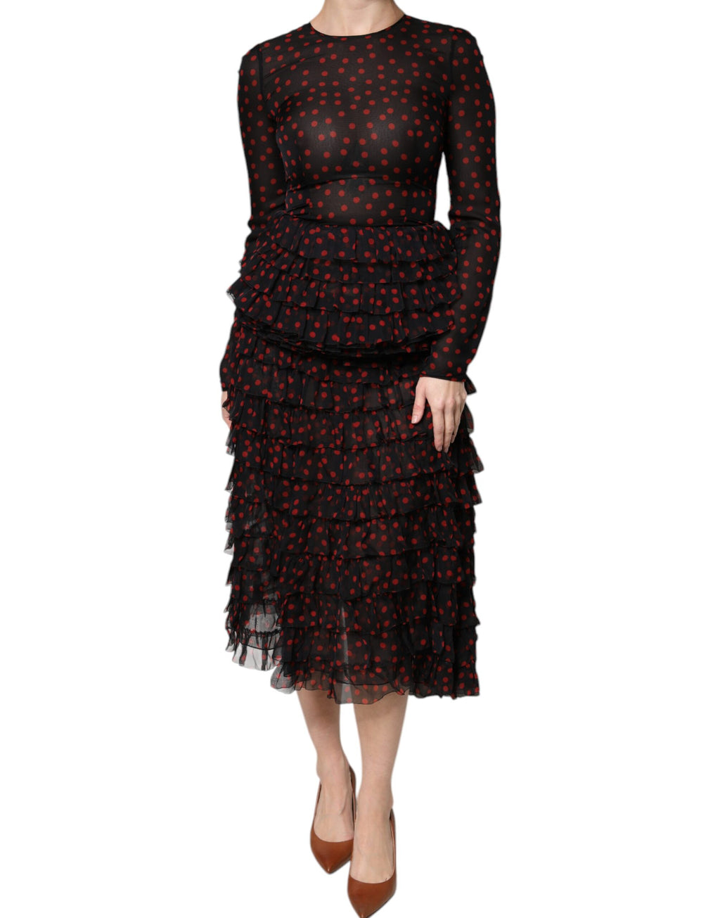Robe midi superposée en soie à pois noirs et rouges Dolce &amp; Gabbana