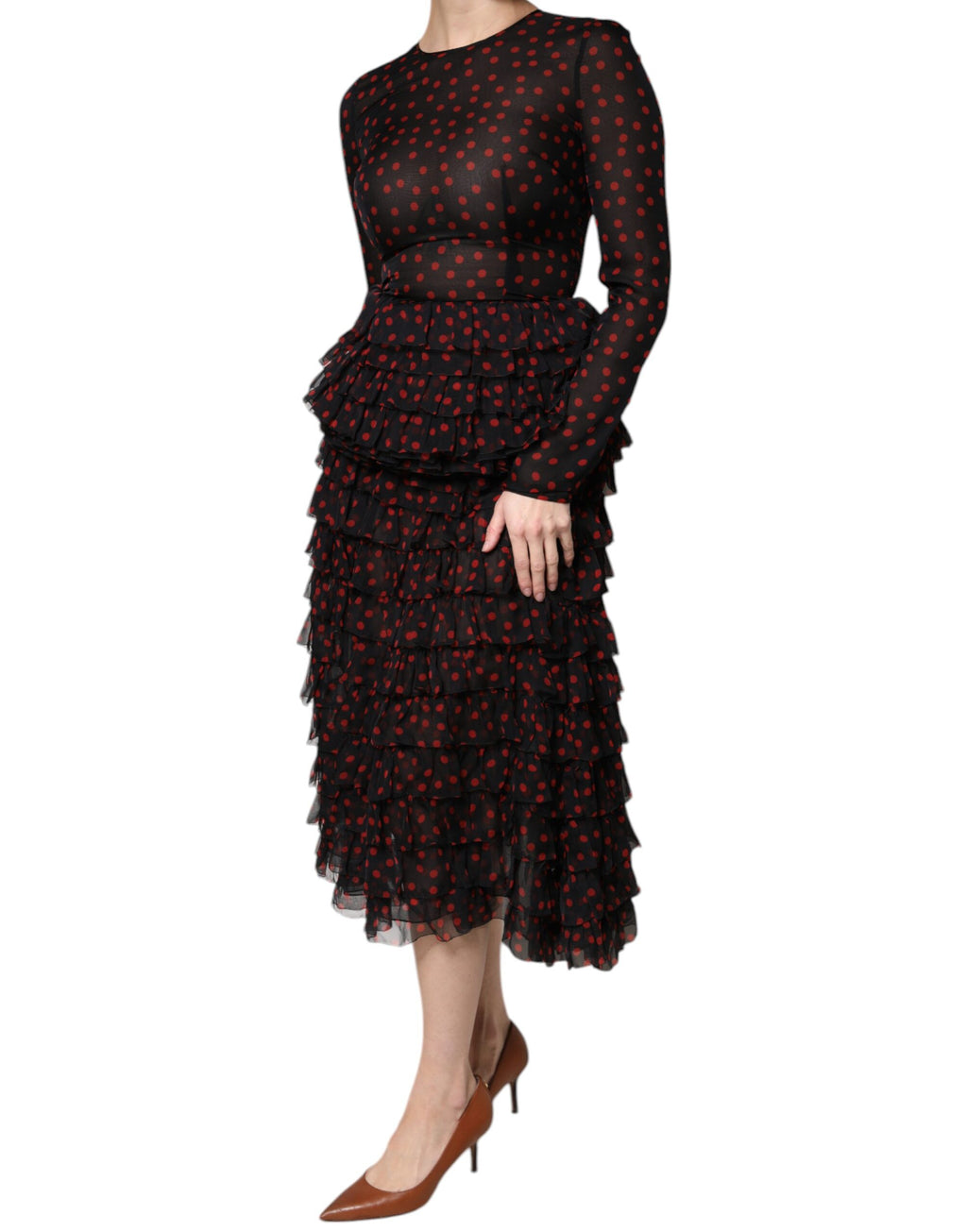 Robe midi superposée en soie à pois noirs et rouges Dolce &amp; Gabbana