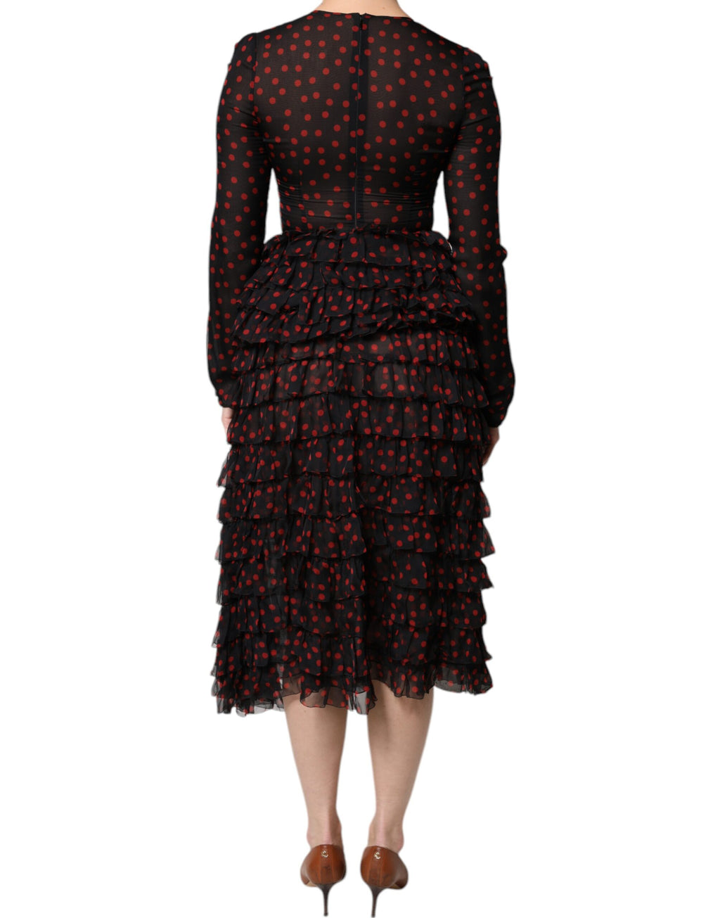 Robe midi superposée en soie à pois noirs et rouges Dolce &amp; Gabbana