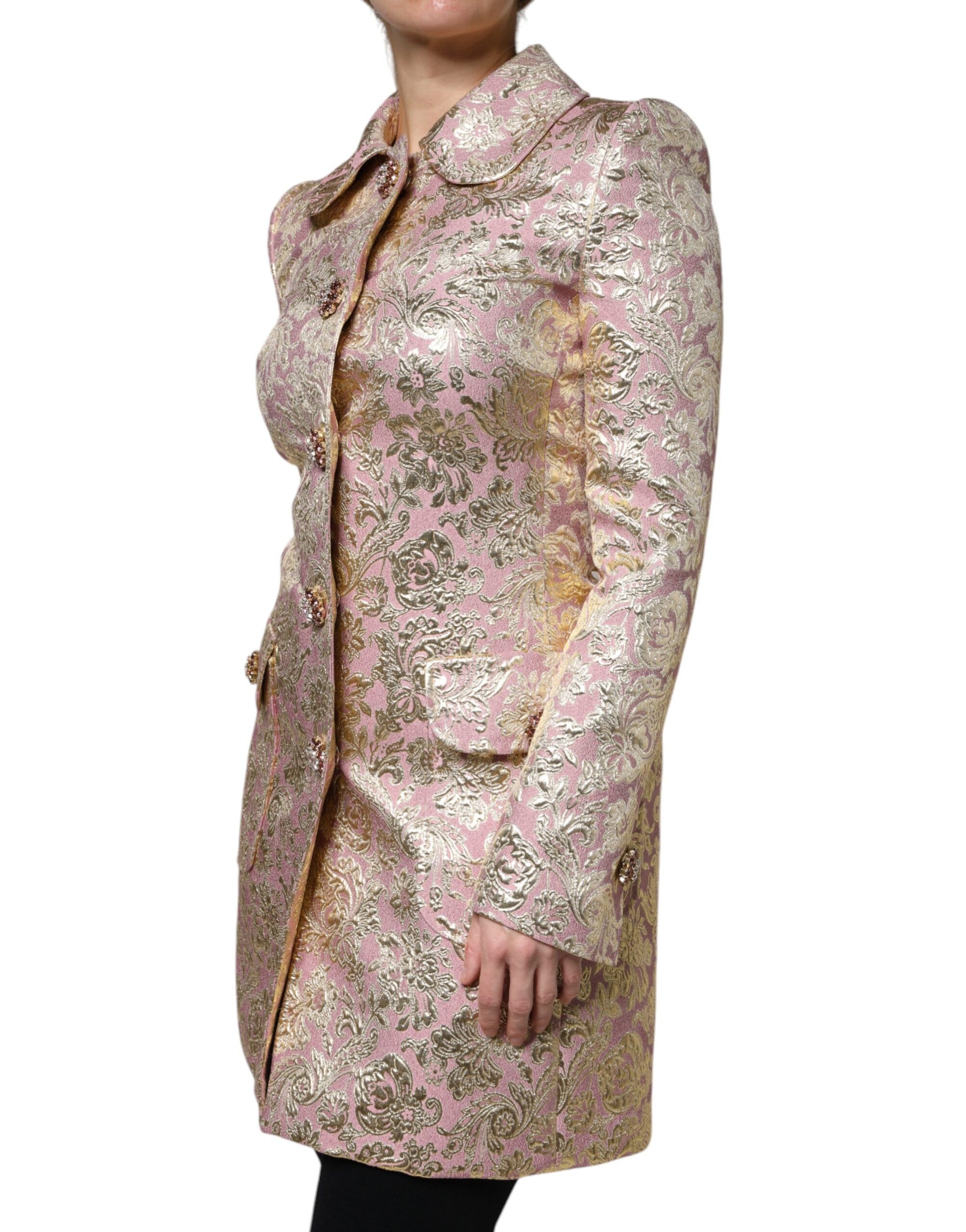 Dolce &amp; Gabbana Veste manteau en jacquard métallisé or rose à boutons bijoux