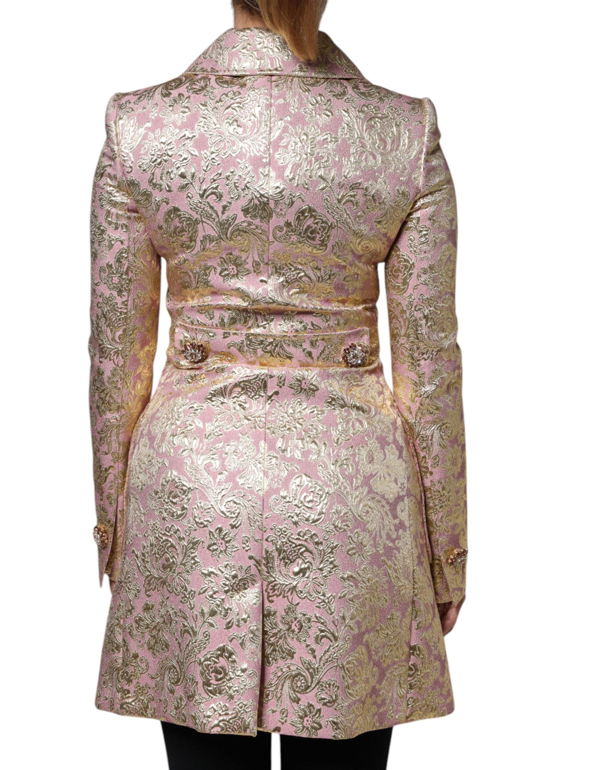 Dolce &amp; Gabbana Veste manteau en jacquard métallisé or rose à boutons bijoux