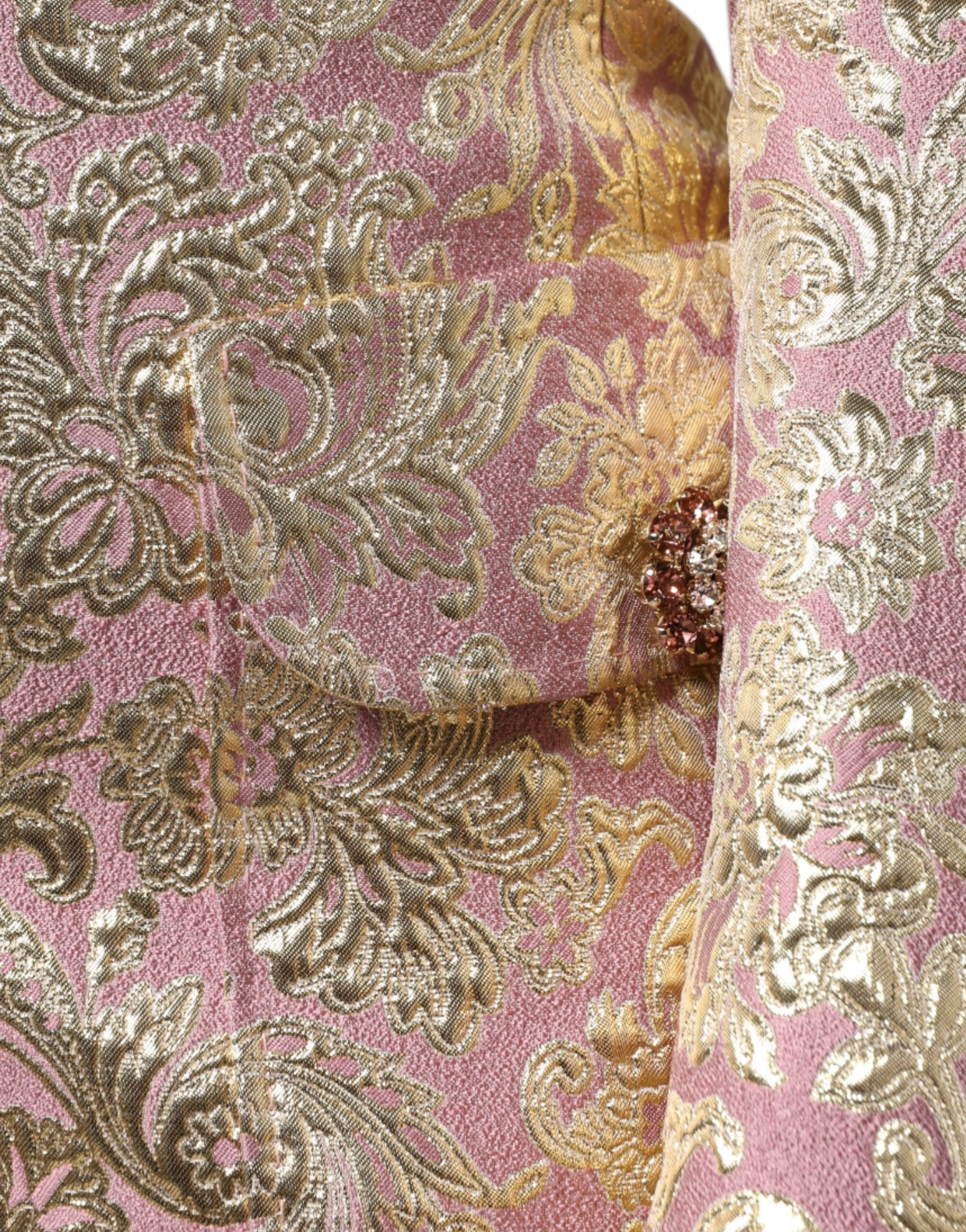 Dolce &amp; Gabbana Veste manteau en jacquard métallisé or rose à boutons bijoux