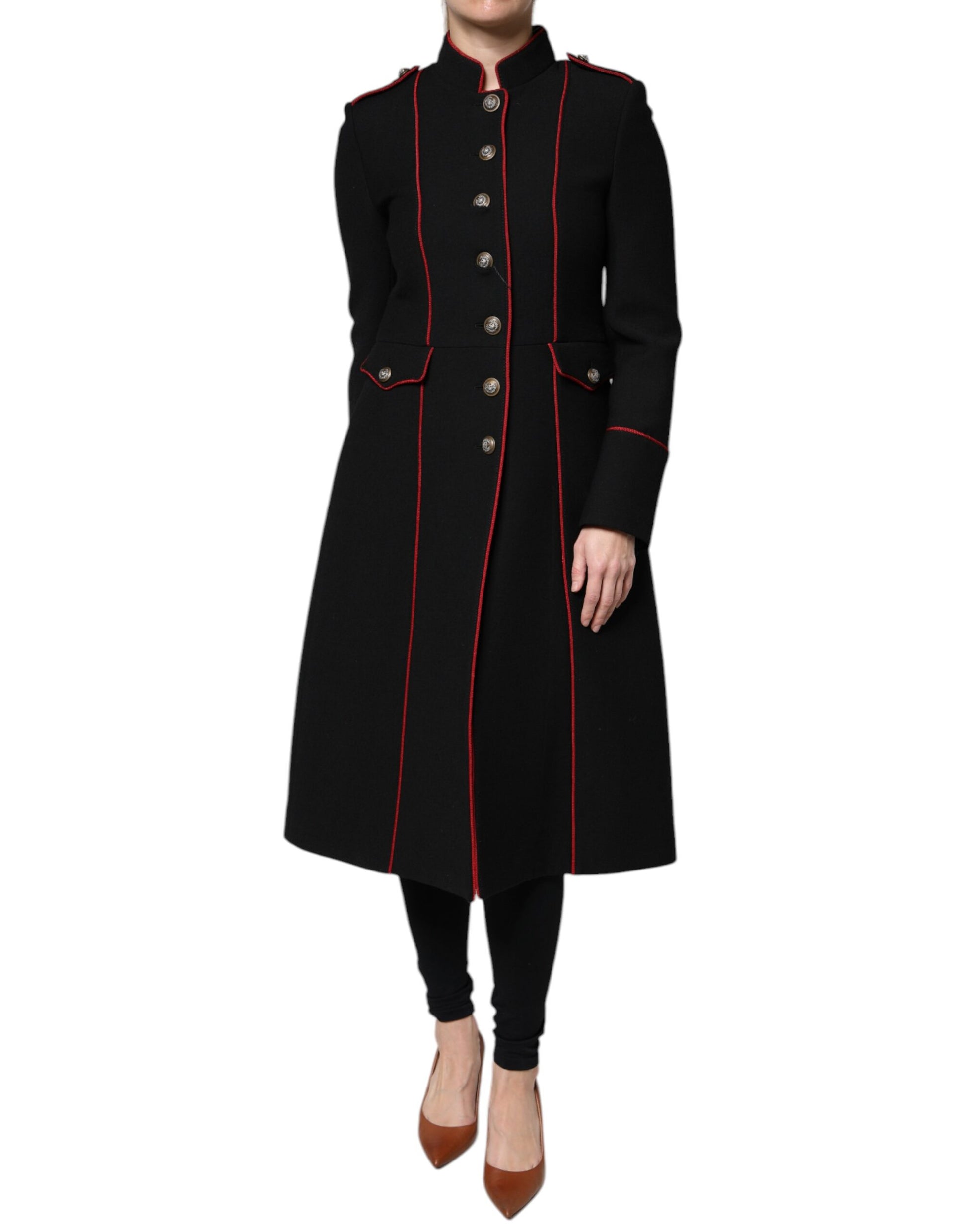 Trench-coat noir à boutonnage simple Dolce &amp; Gabbana