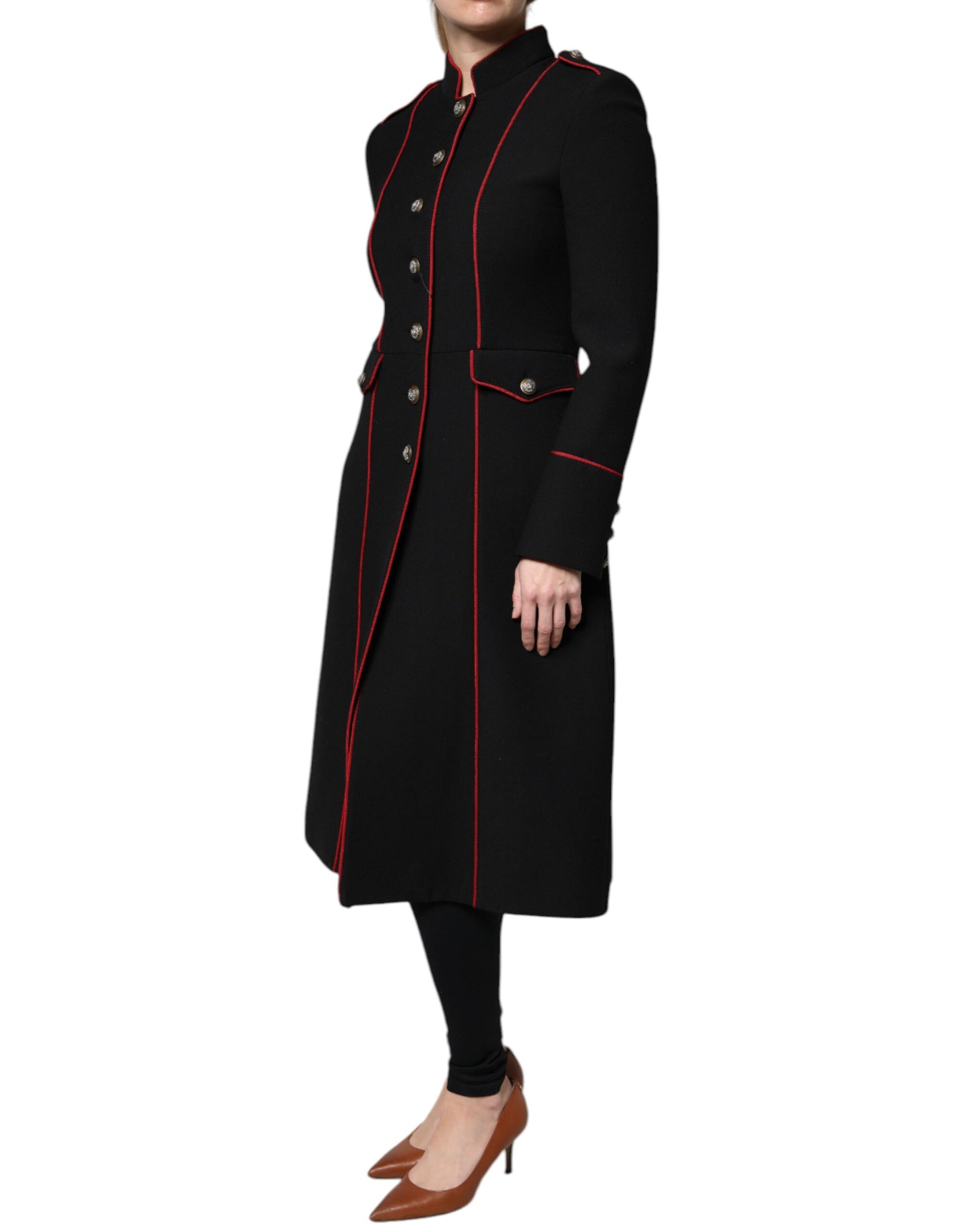 Trench-coat noir à boutonnage simple Dolce &amp; Gabbana