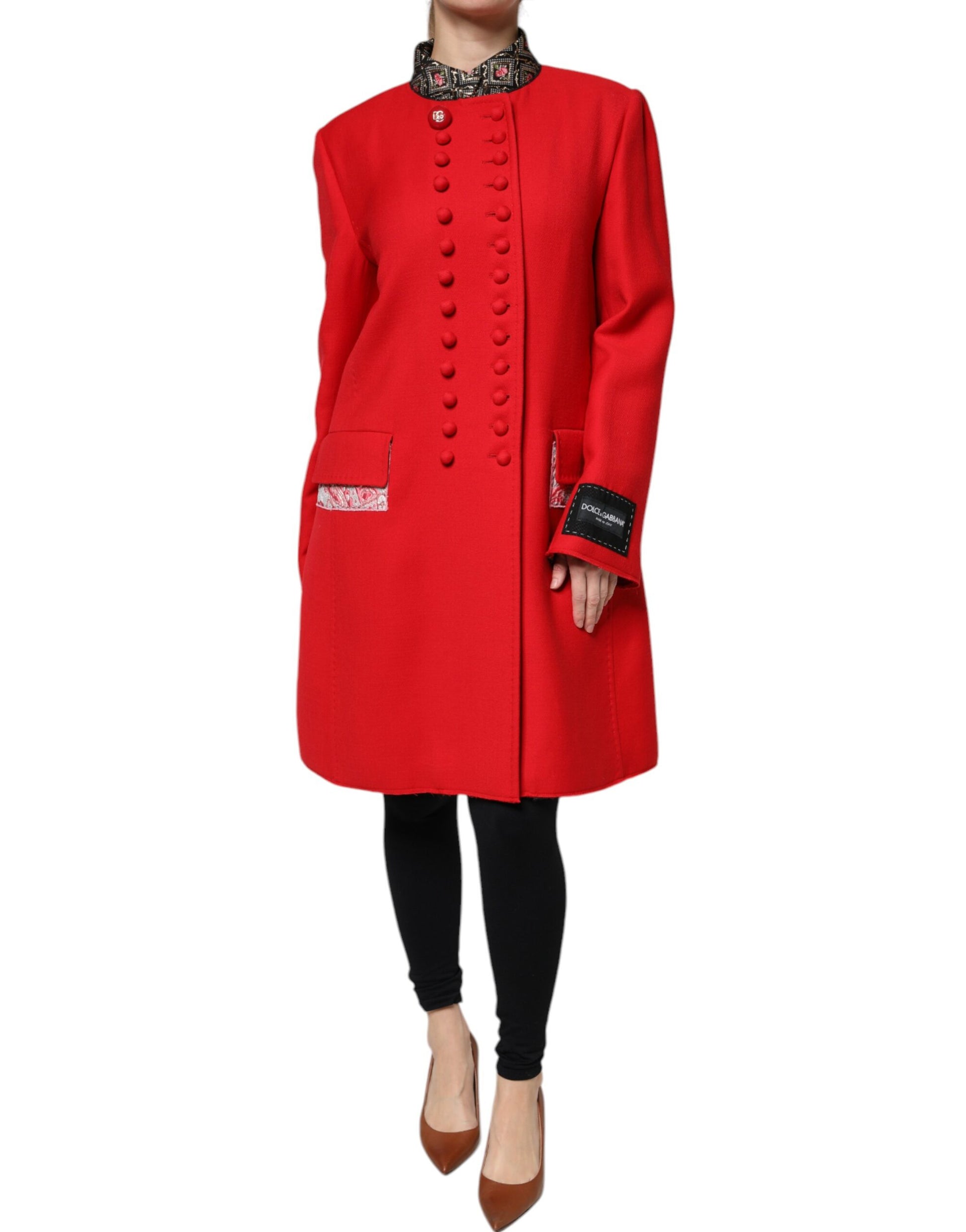 Trench-coat Dolce &amp; Gabbana en laine jacquard rouge pour femme