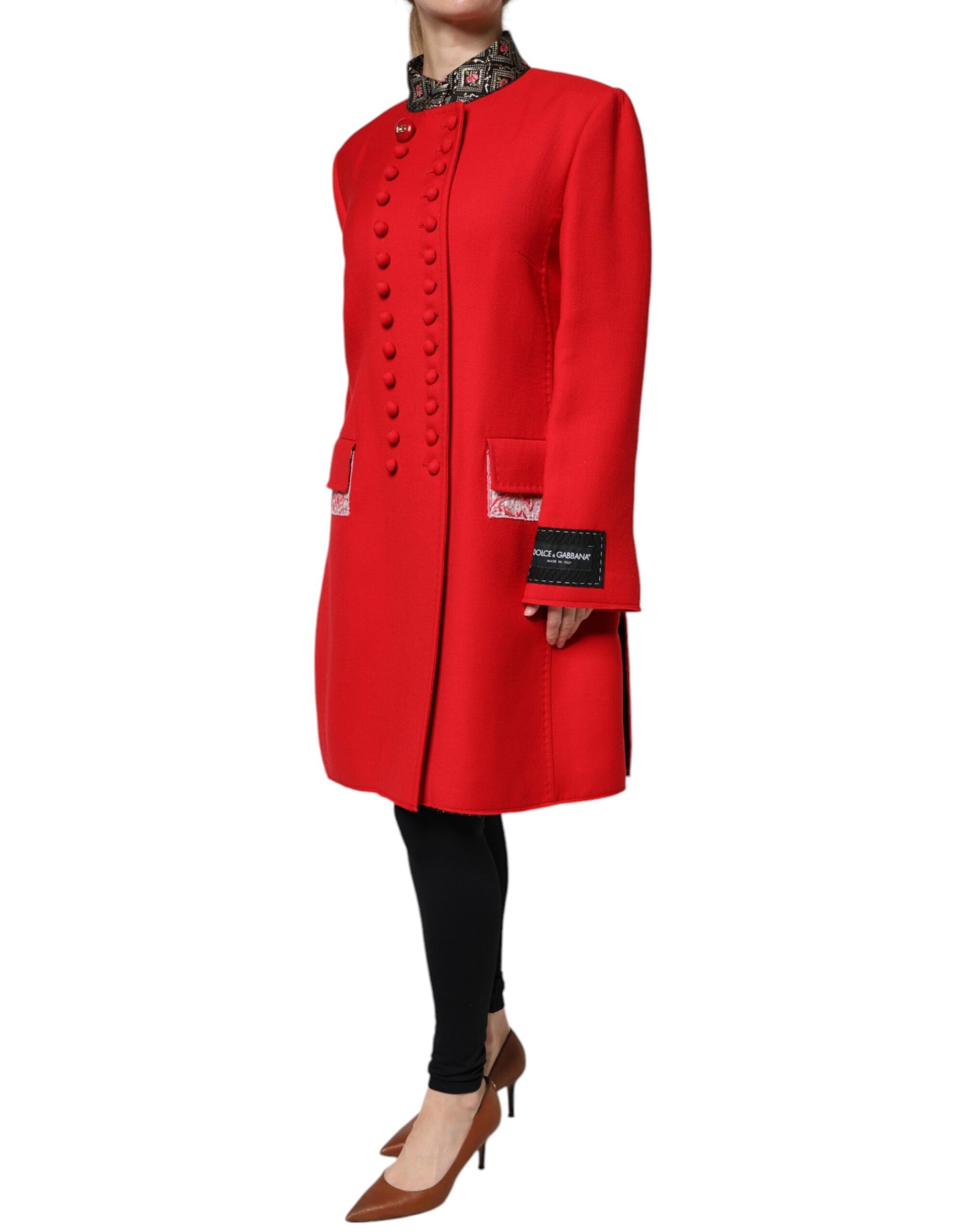 Trench-coat Dolce &amp; Gabbana en laine jacquard rouge pour femme