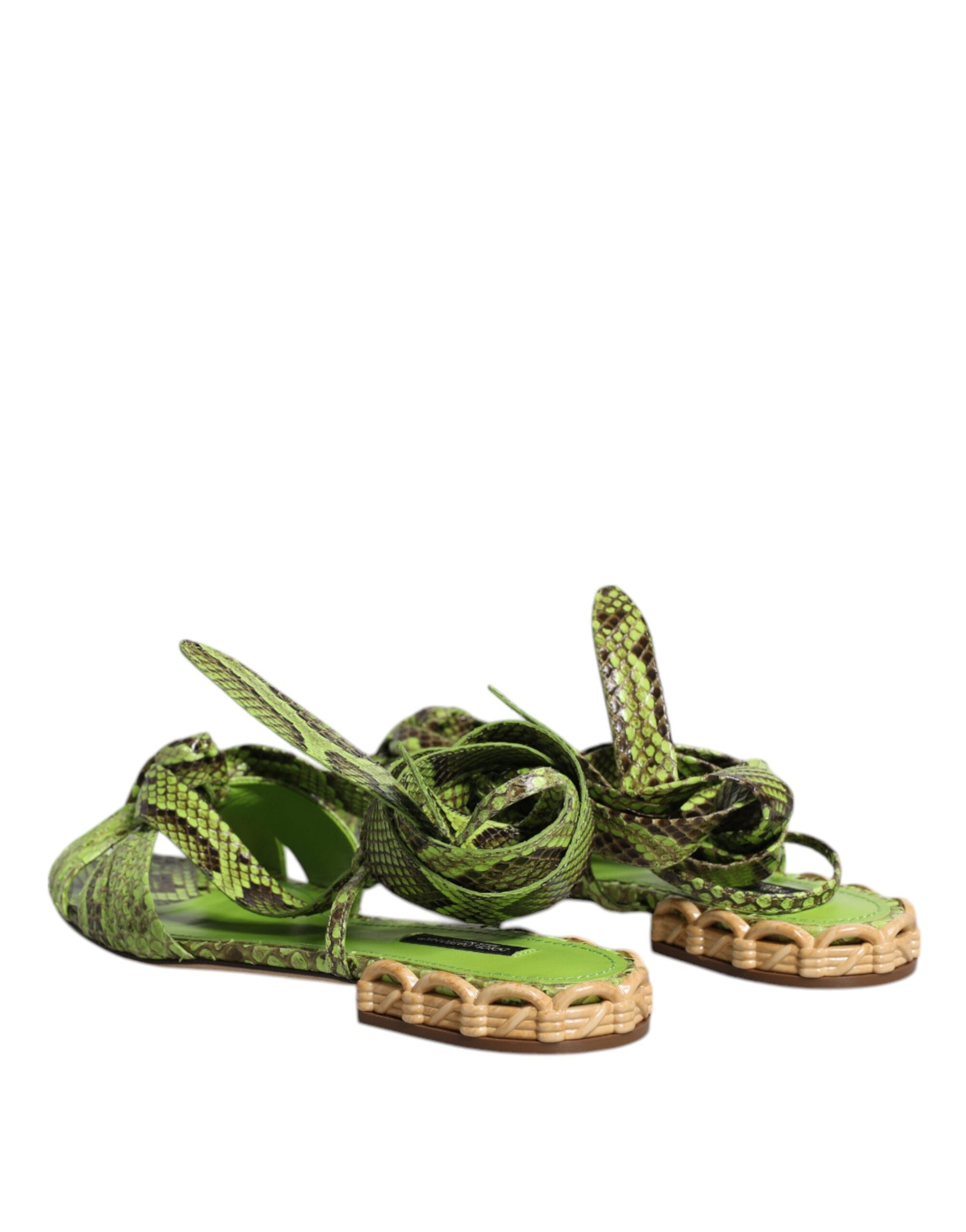 Sandales à bride cheville à imprimé animal vert Dolce &amp; Gabbana
