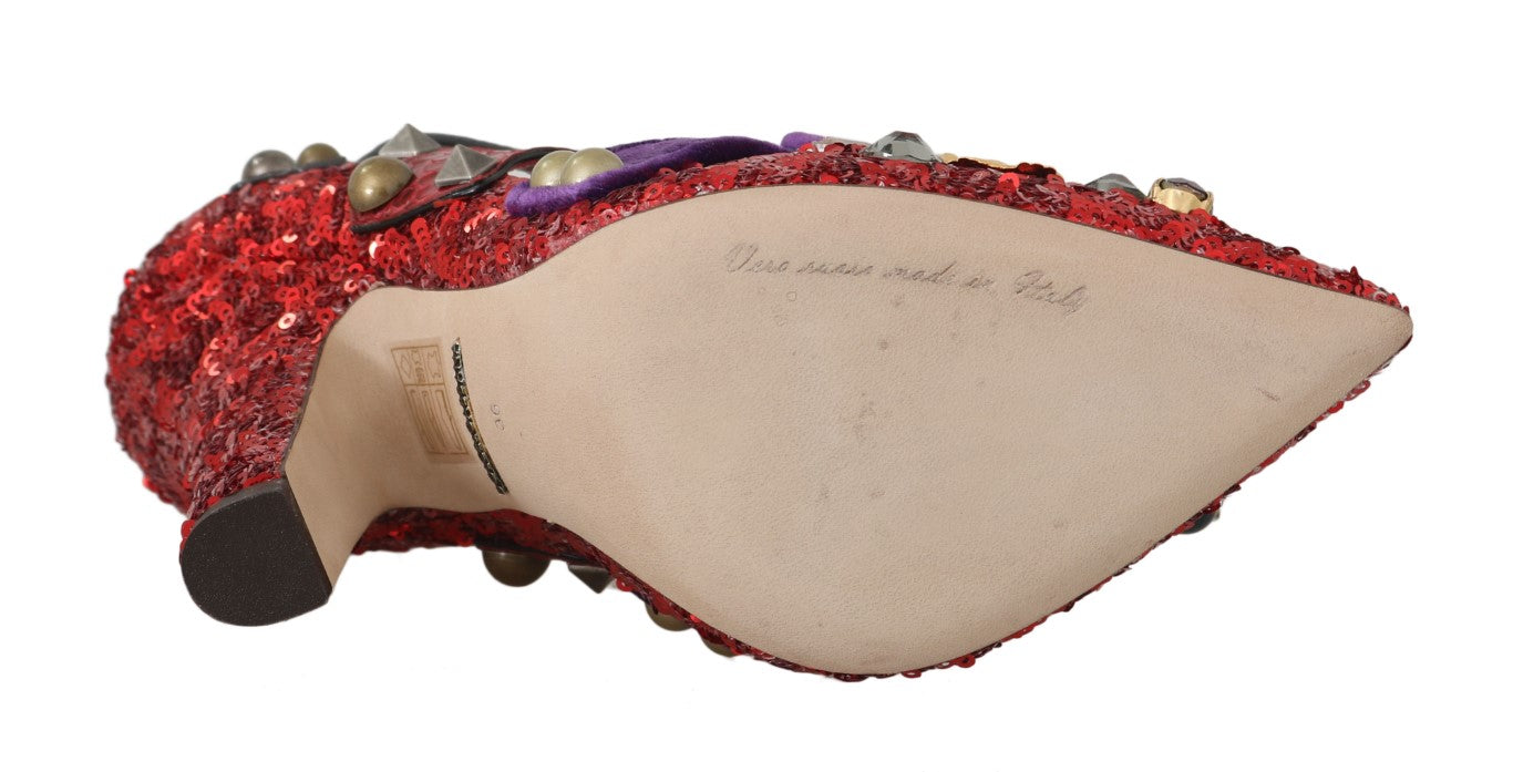 Chaussures à talons Dolce &amp; Gabbana à paillettes rouges et clous en cristal