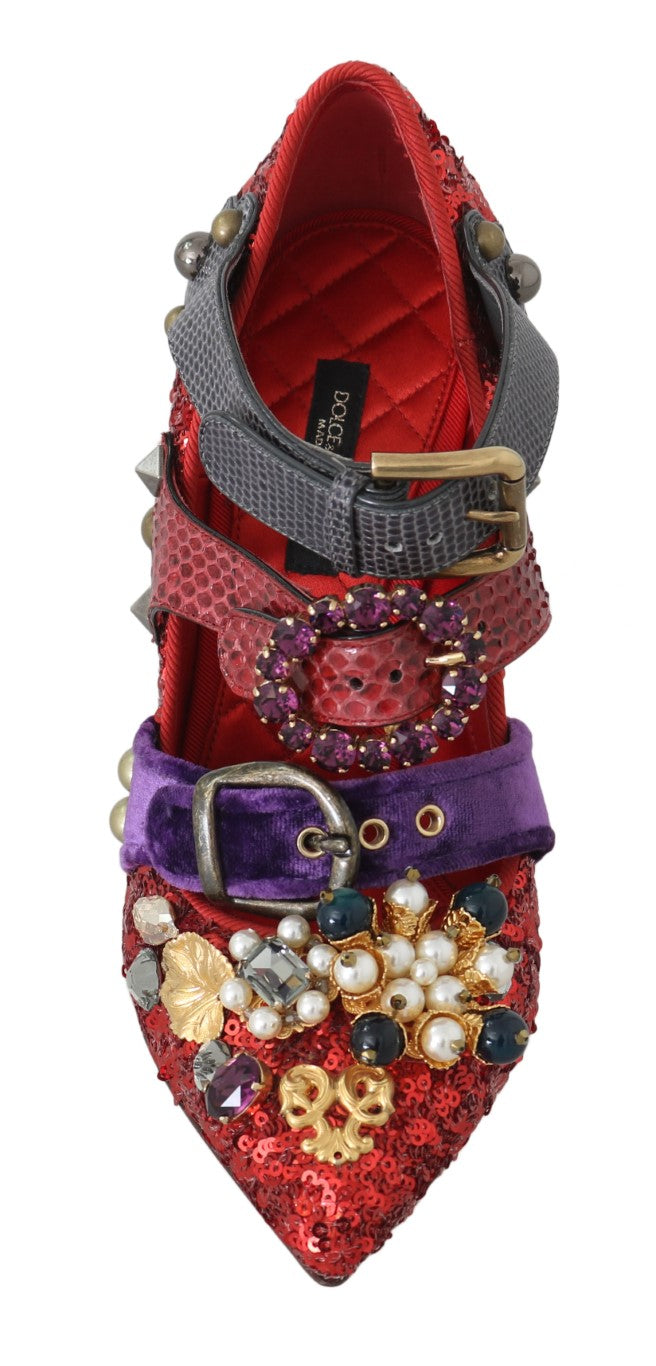 Chaussures à talons Dolce &amp; Gabbana à paillettes rouges et clous en cristal