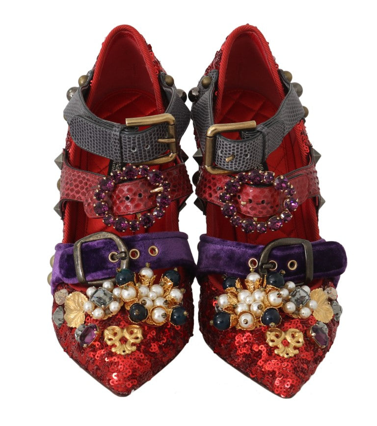 Chaussures à talons Dolce &amp; Gabbana à paillettes rouges et clous en cristal