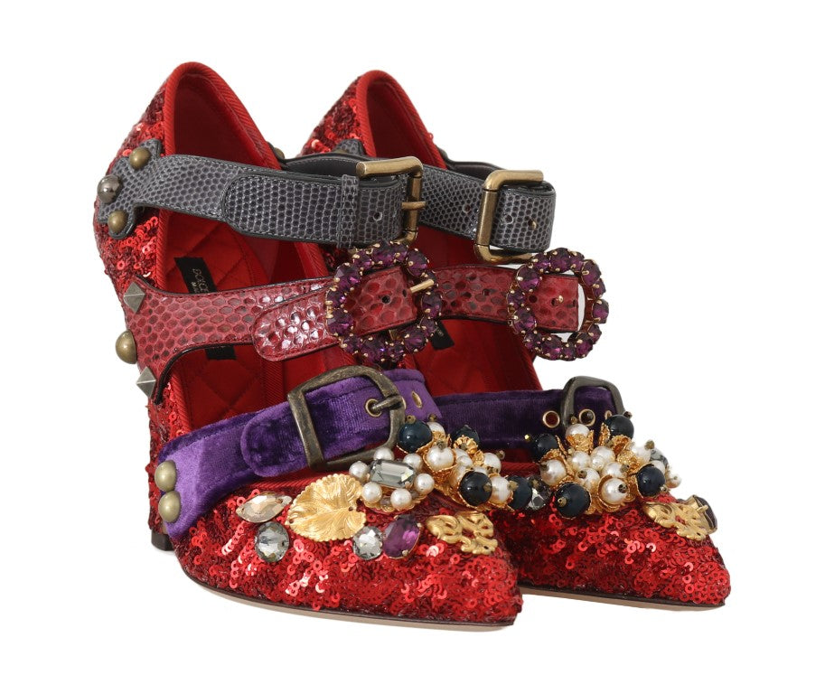 Chaussures à talons Dolce &amp; Gabbana à paillettes rouges et clous en cristal