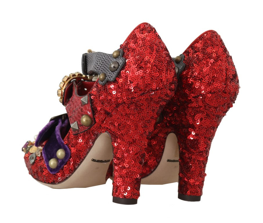 Chaussures à talons Dolce &amp; Gabbana à paillettes rouges et clous en cristal