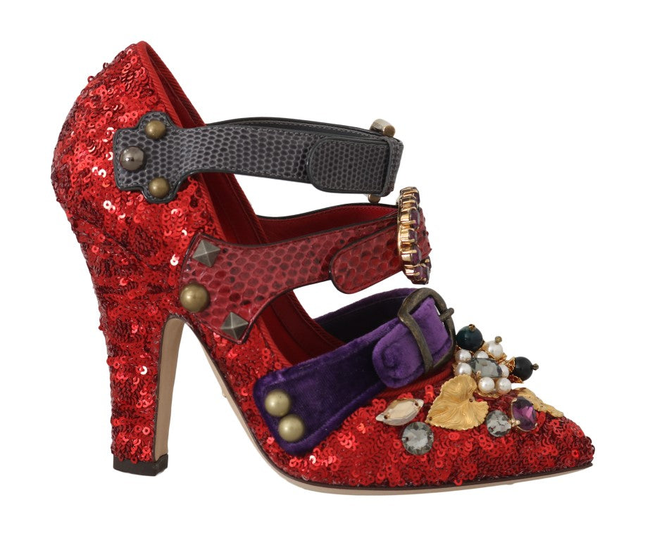 Chaussures à talons Dolce &amp; Gabbana à paillettes rouges et clous en cristal