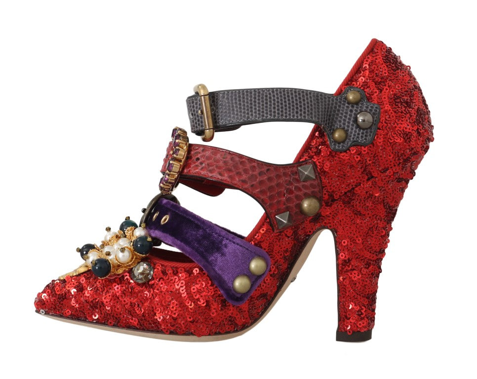 Chaussures à talons Dolce &amp; Gabbana à paillettes rouges et clous en cristal