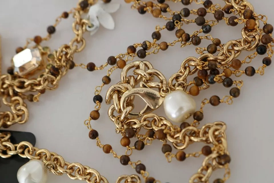 Collier Dolce &amp; Gabbana en laiton doré avec breloques florales en cristal