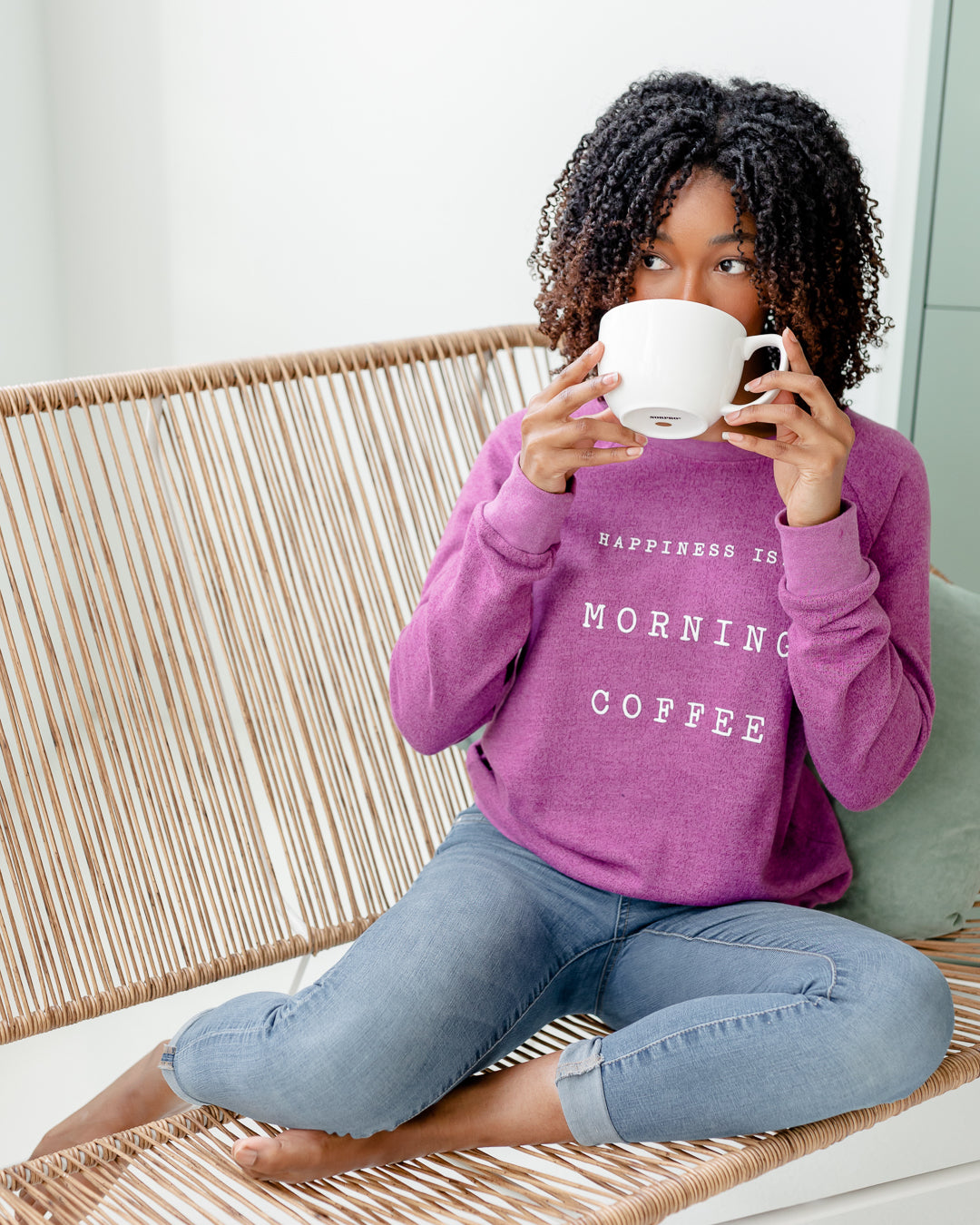 Women's Coffee Crew Sweatshirt, Plum-1