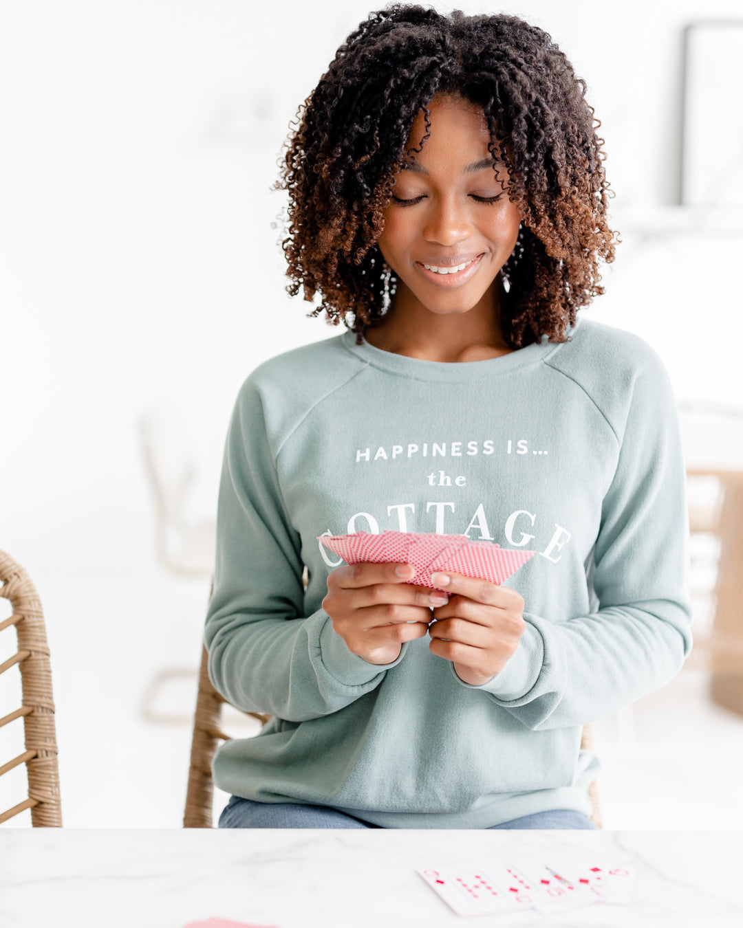 Women's Cottage Crew Sweatshirt, Sage-1