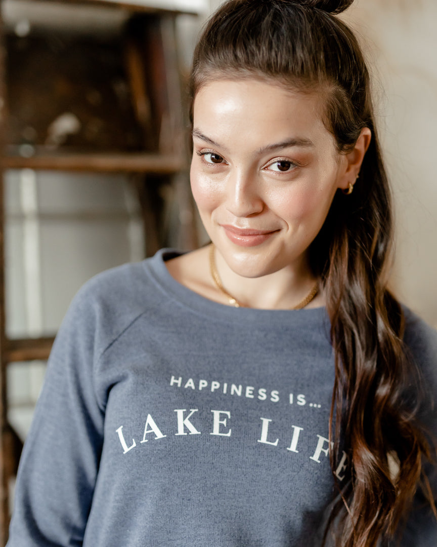 Women's Lake Life Crew Sweatshirt, Heather Navy-1